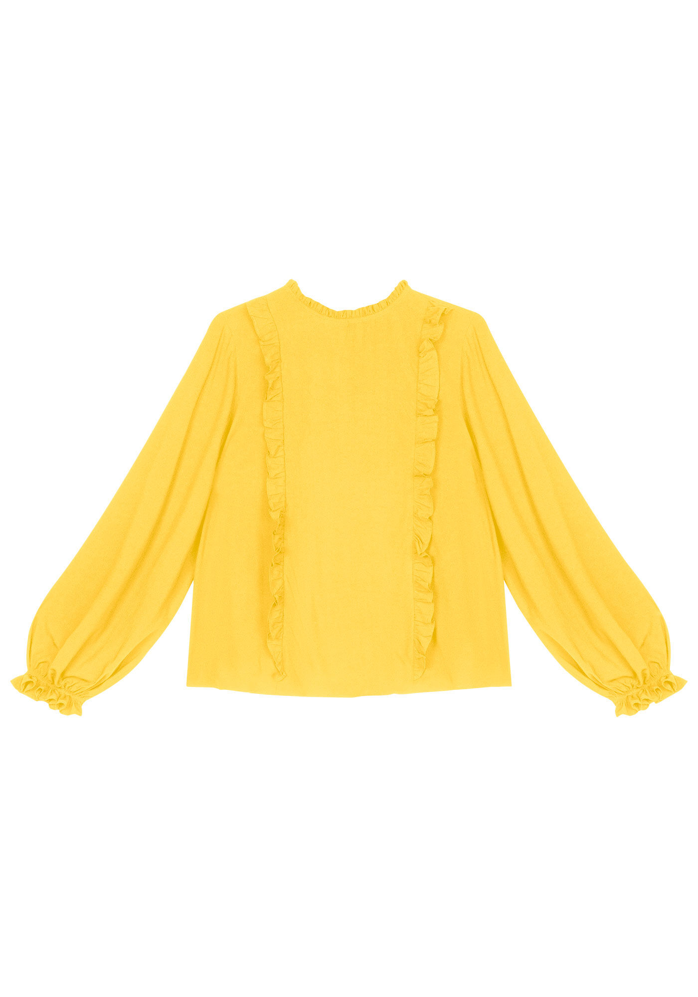 Blusa Manga Longa Bufante em Viscose com Babados, , large.