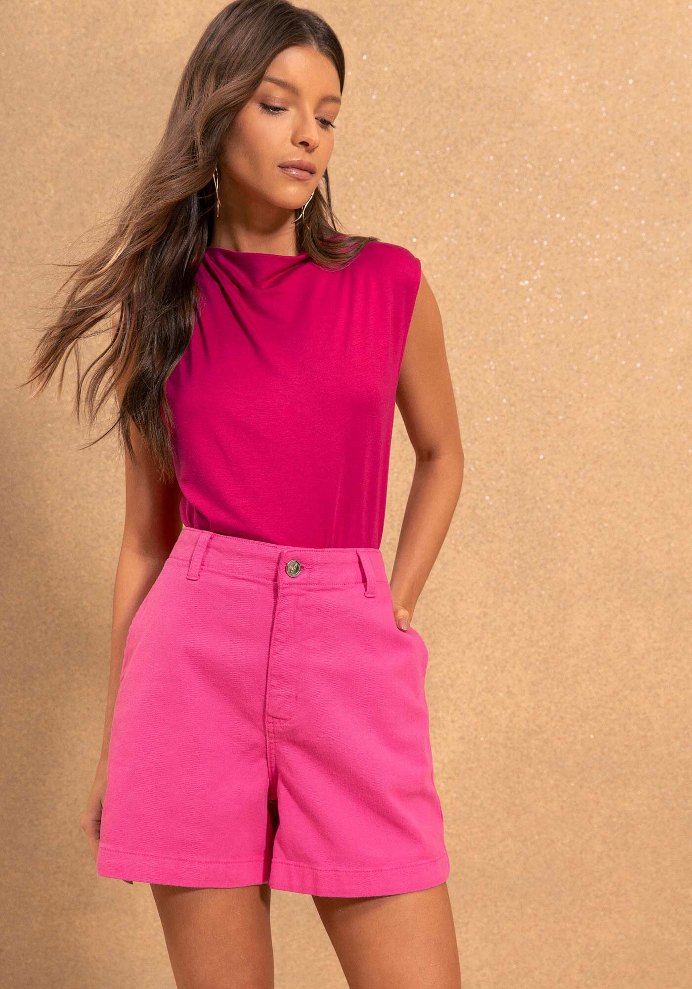 Blusa Lisa Sem Mangas Com Gola Degag&ecirc;, ROSA ONYX, large.