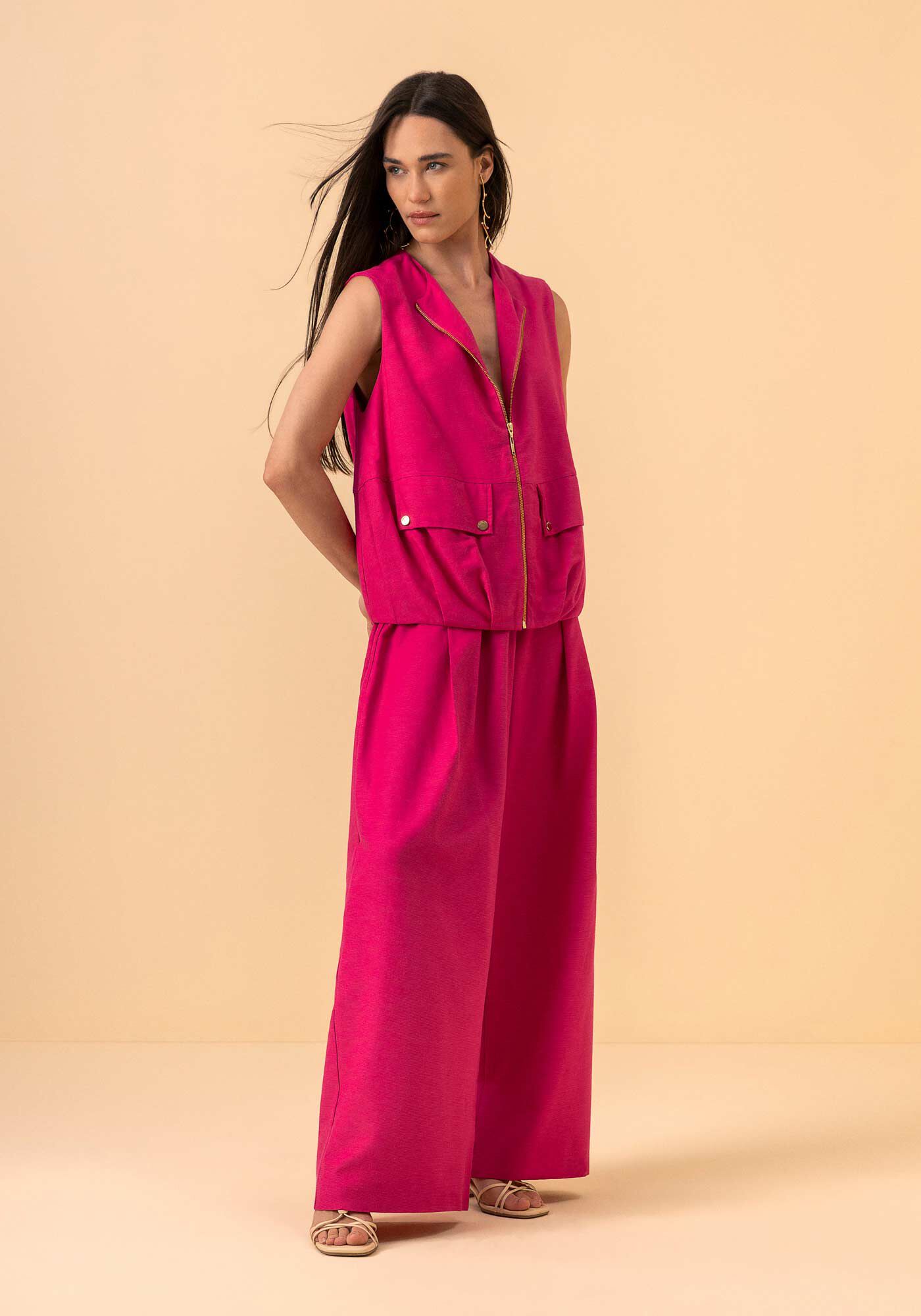 Colete Com Z&iacute;per E Bolsos Com Lapela, ROSA ONYX, large.