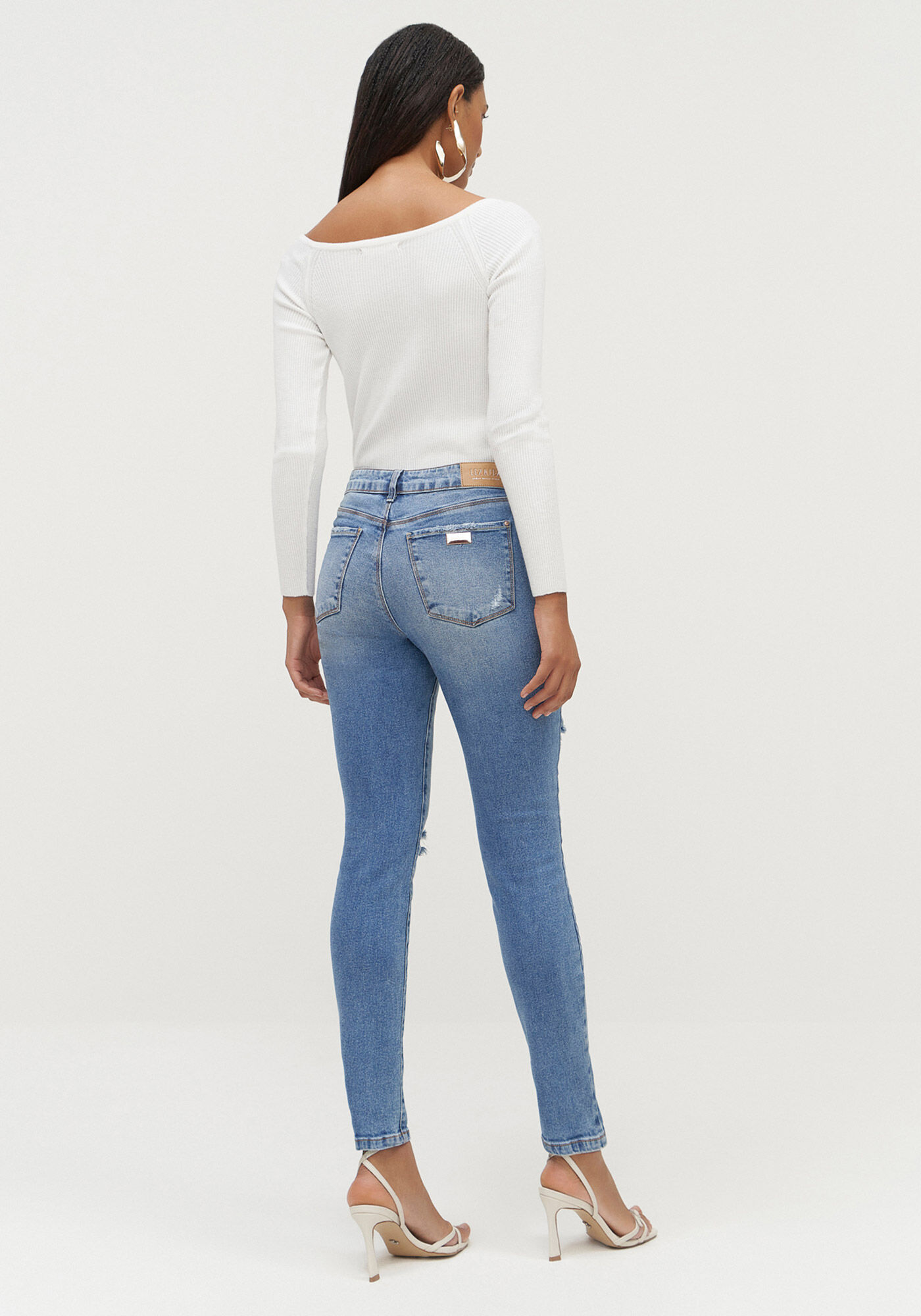 Cal&ccedil;a Jeans Skinny Cropped Cintura Alta Destroyed, JEANS, large.