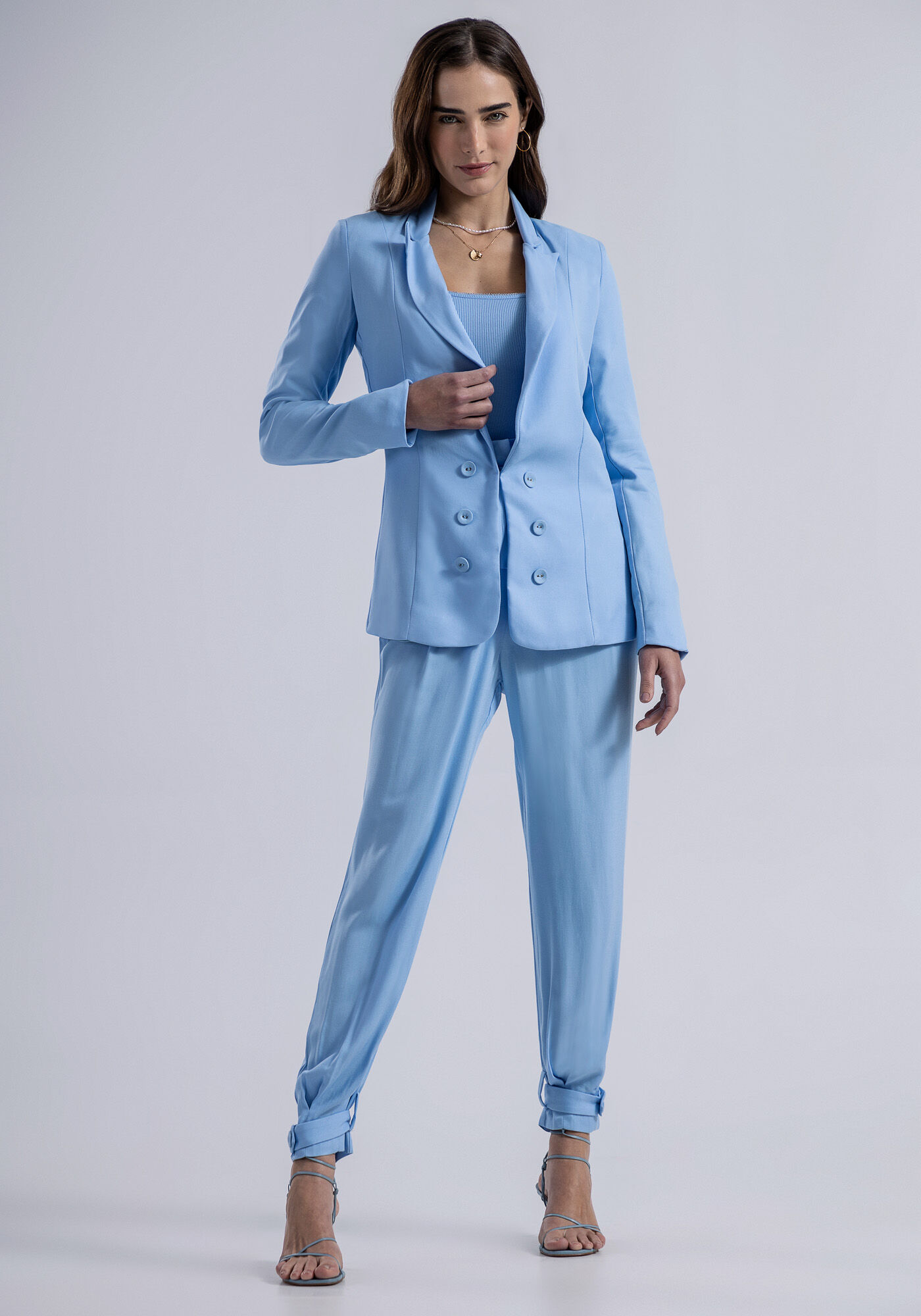 Blazer Boyfriend em Tecido Velurd com Bot&otilde;es, , large.