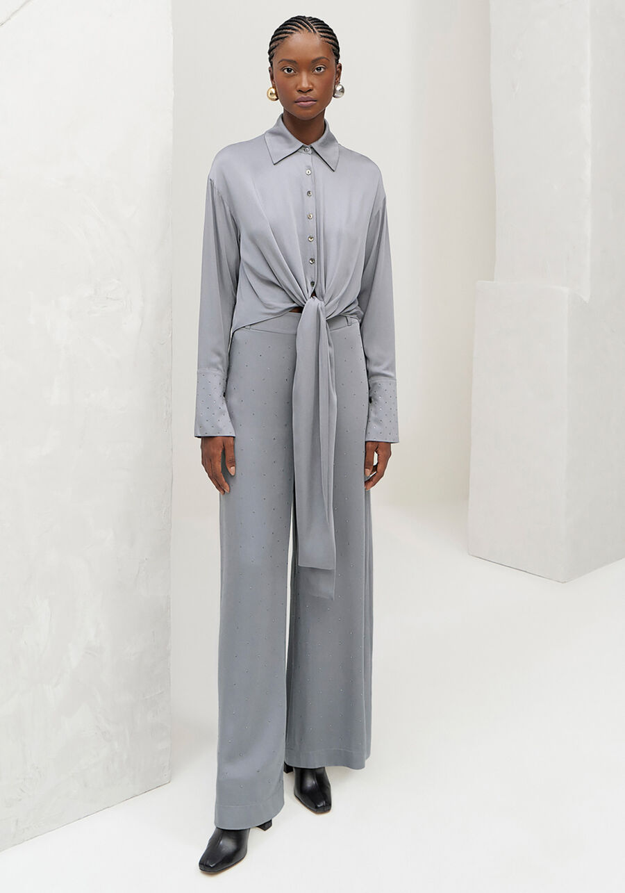 Camisa Alongada com Amarração Faixa e Strass, . Camisa Alongada com Amarração Faixa e Strass, , large.