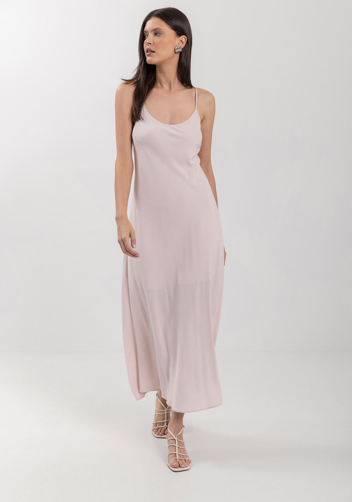 Vestido De Al&ccedil;as Midi Ch&aacute; Em Viscose Com Fios De Lurex, , large.