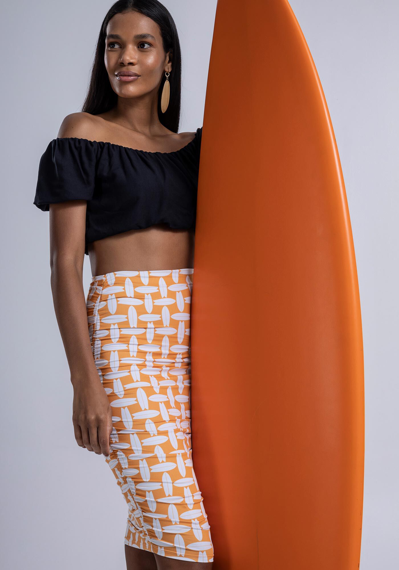 Saia Midi Estampada em Malha Modelli Franzida, , large.