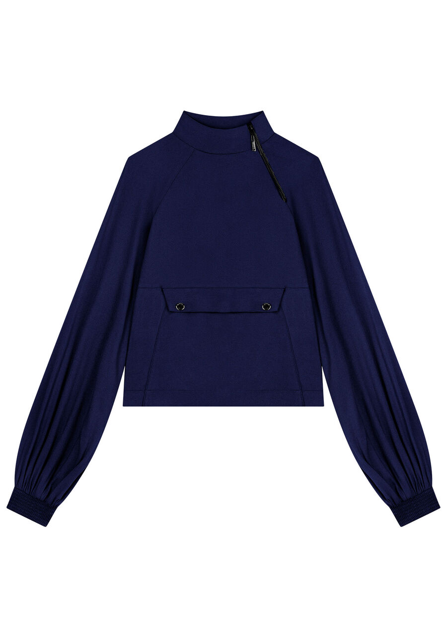 Conjunto em Crepe com Blusão e Calça Pantalona, AZUL STARRY. Conjunto em Crepe com Blusão e Calça Pantalona, AZUL STARRY, large.