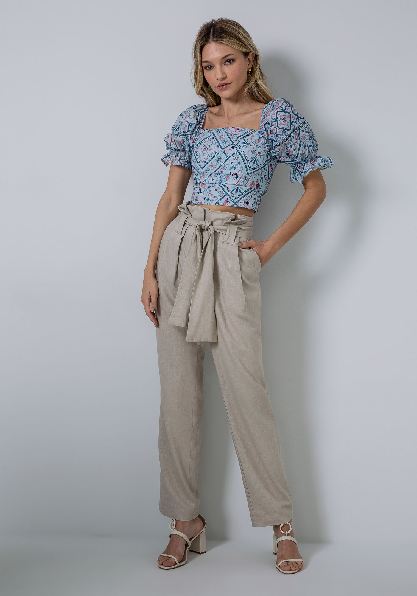 Blusa Manga Bufante Cropped Estampa, SERENA, large.