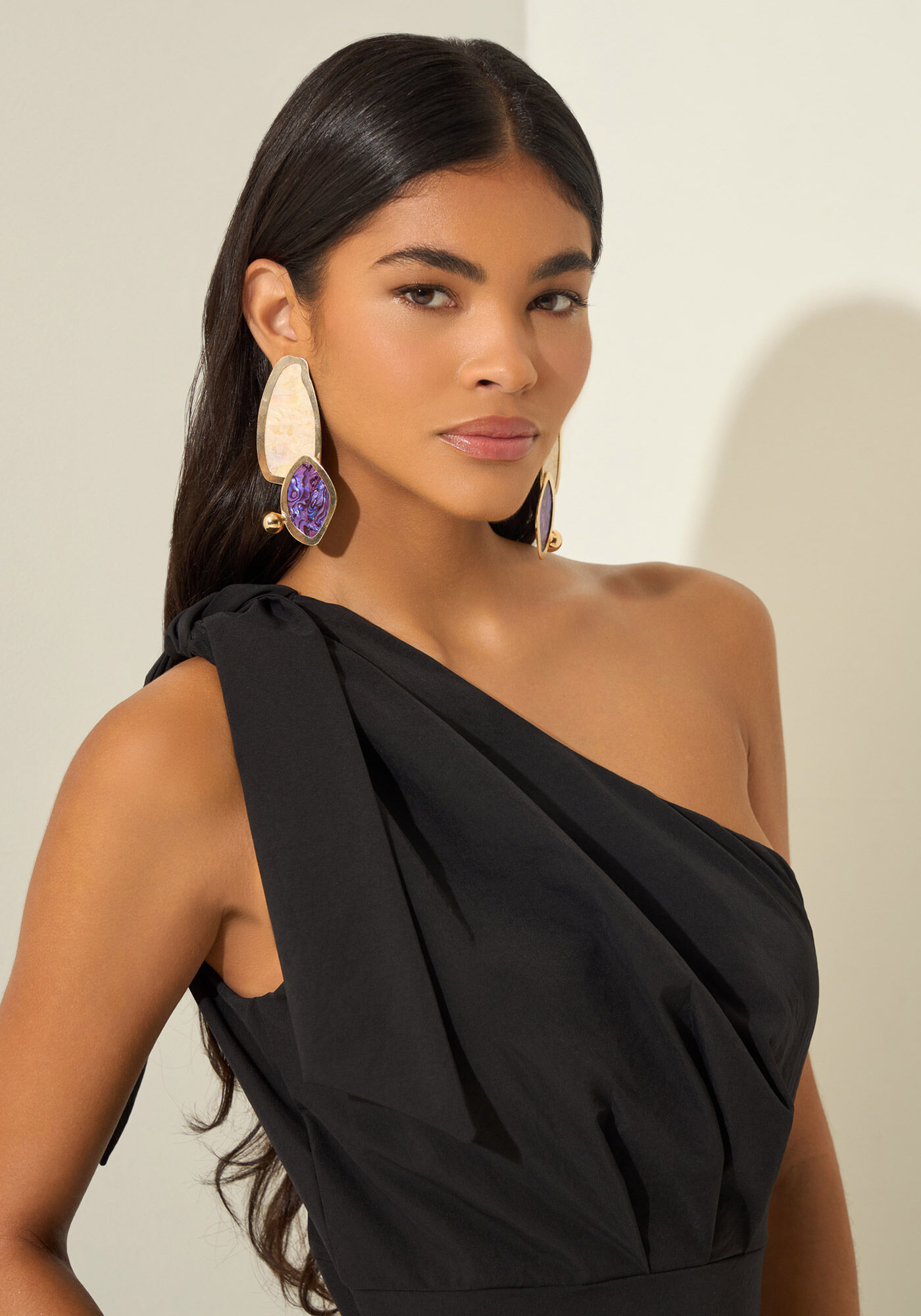 Macac&atilde;o Longo De Um Ombro S&oacute; Em Alfaiataria, PRETO, large.