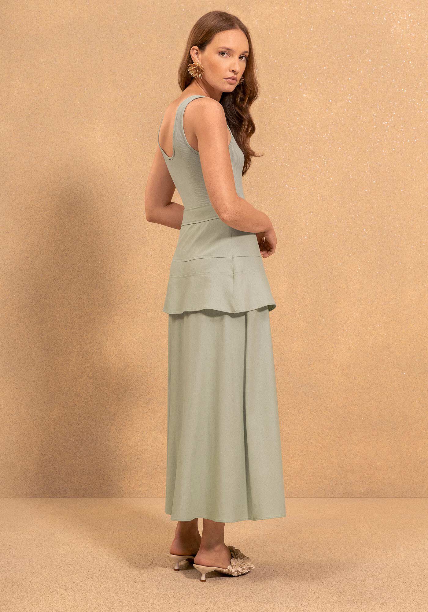 Vestido Ch&aacute; Com Sobreposi&ccedil;&atilde;o E Amarra&ccedil;&otilde;es Laterais, VERDE SPA, large.