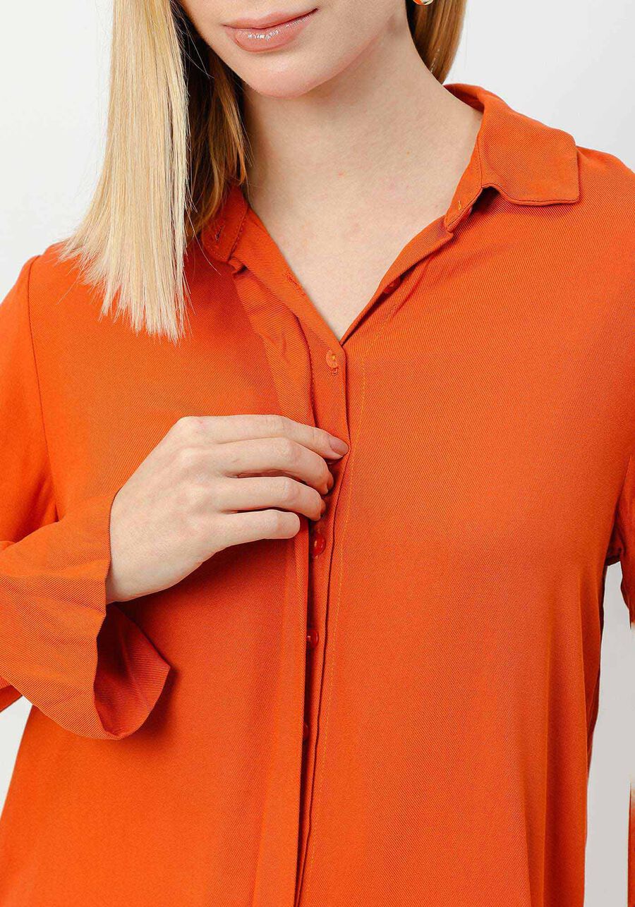 Camisa Manga Longa em Viscose Clássica, LARANJA  RADIANTE. Camisa Manga Longa em Viscose Clássica, LARANJA  RADIANTE, large.