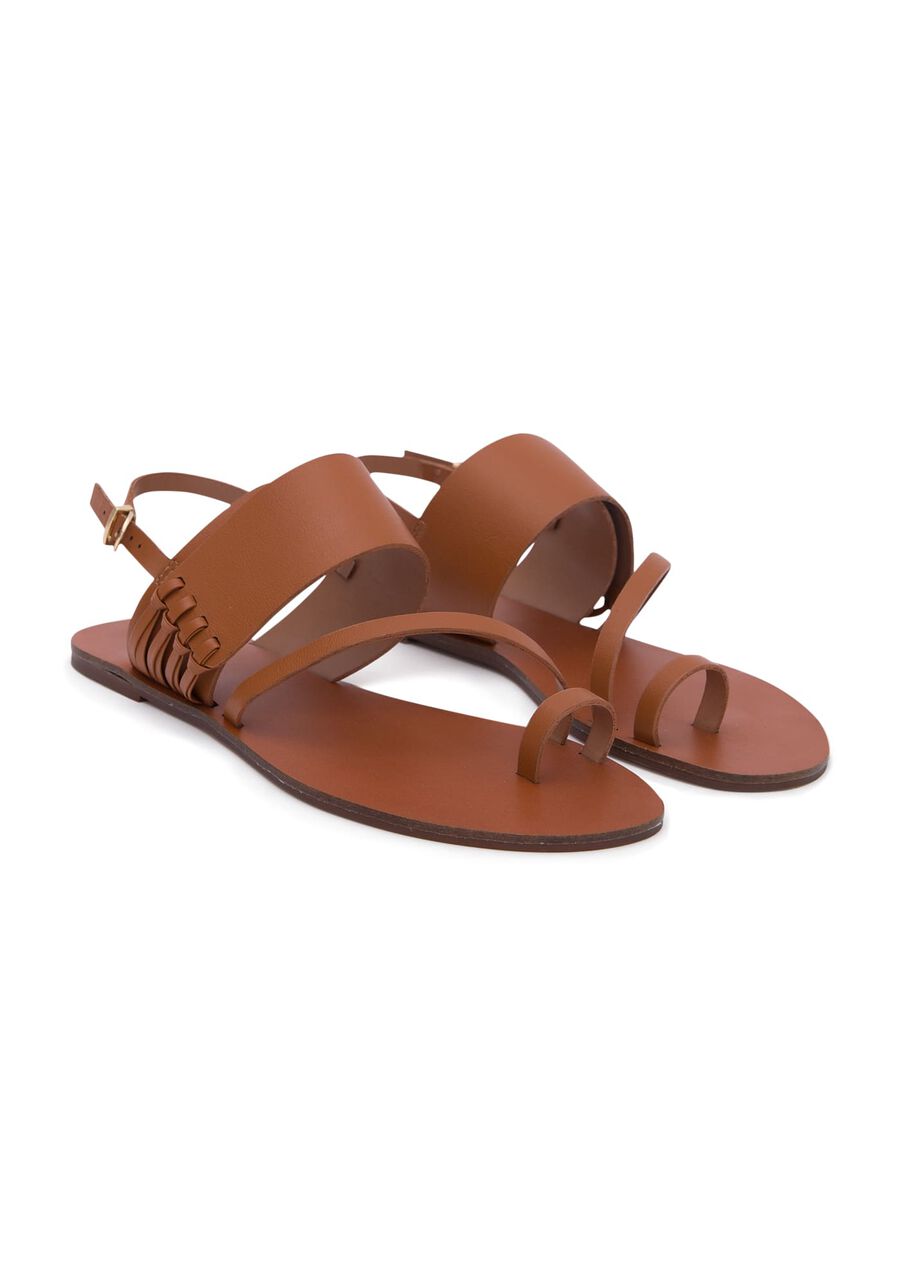 Rasteira Sandália em Couro Minimal, MARROM MUSTANG. Rasteira Sandália em Couro Minimal, MARROM MUSTANG, large.