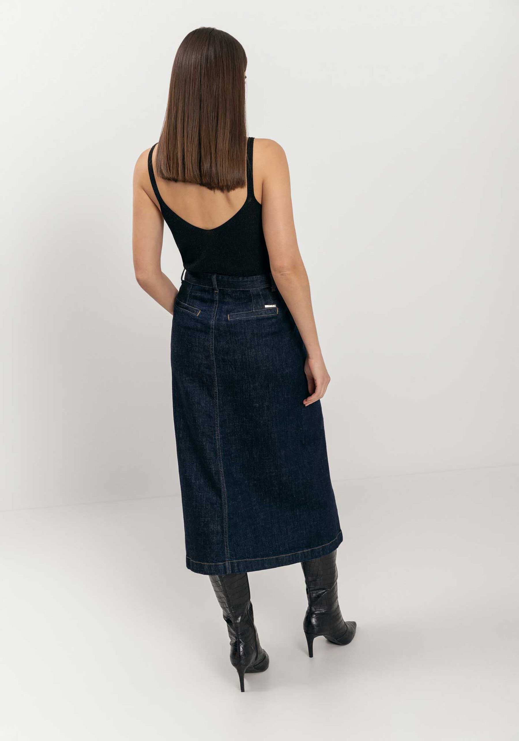 Saia Jeans Chá Com Cintura Alta E Cinto, JEANS. Saia Jeans Chá Com Cintura Alta E Cinto, JEANS, large.