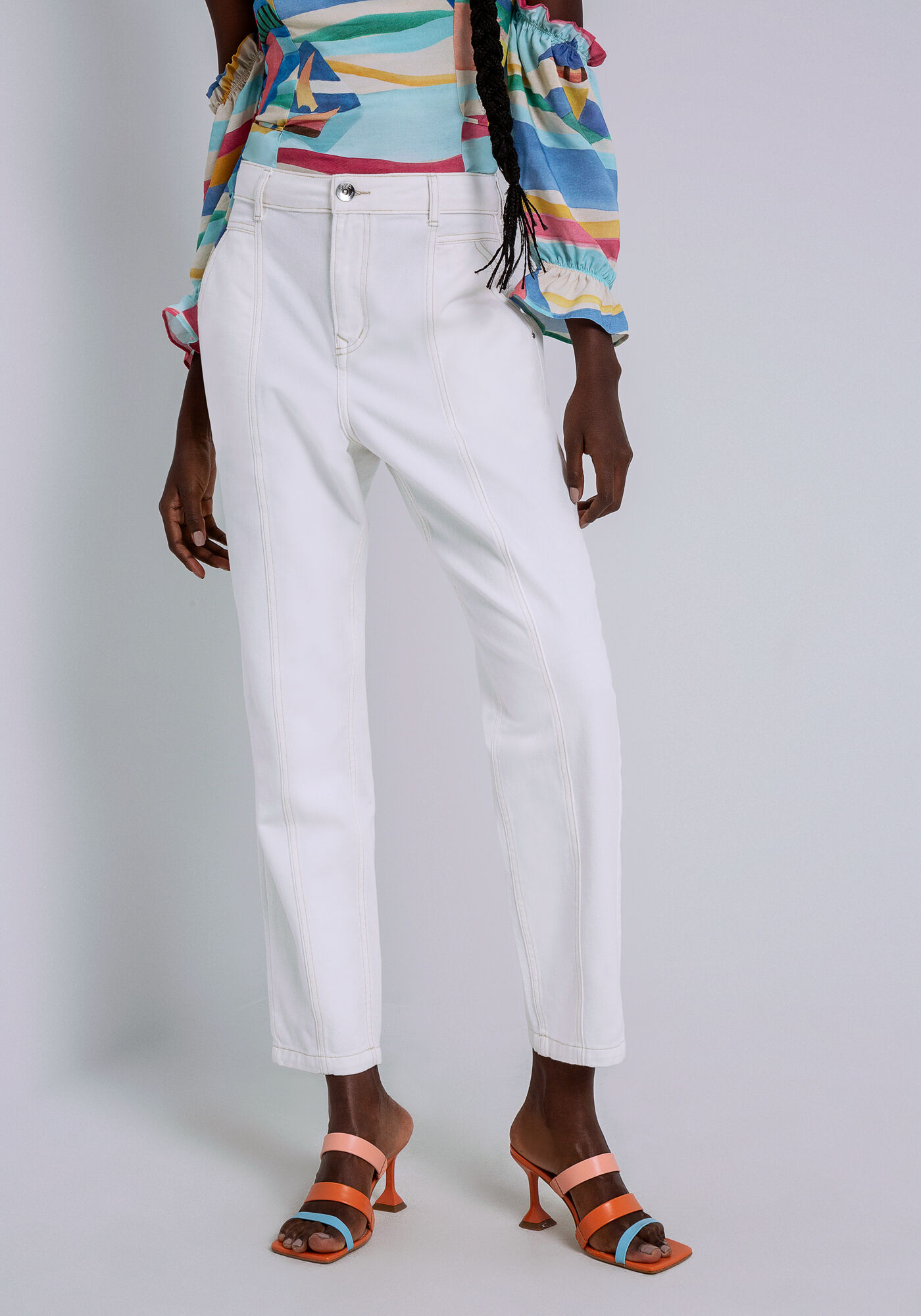 Cal&ccedil;a Sarja Mom Cintura Alta, BRANCO OFF WHITE, large.