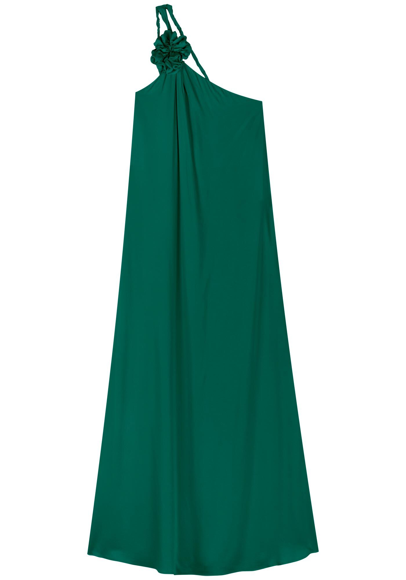 Vestido Longo De Um Ombro S&oacute; Em Viscose Com Flor Remov&iacute;vel, , large.