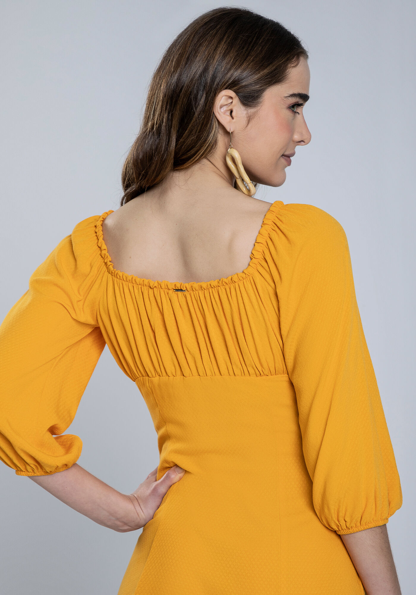 Vestido Manga 3/4 Amarra&ccedil;&atilde;o e Decote, , large.