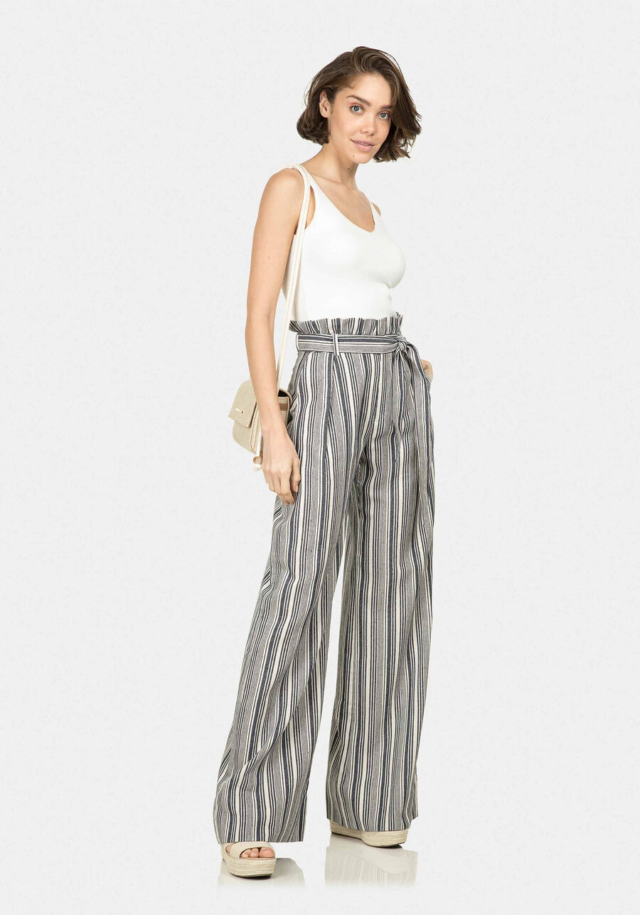 Calça Pantalona Listrada Cinto Amarelo Caramelo, . Calça Pantalona Listrada Cinto Amarelo Caramelo, , large.