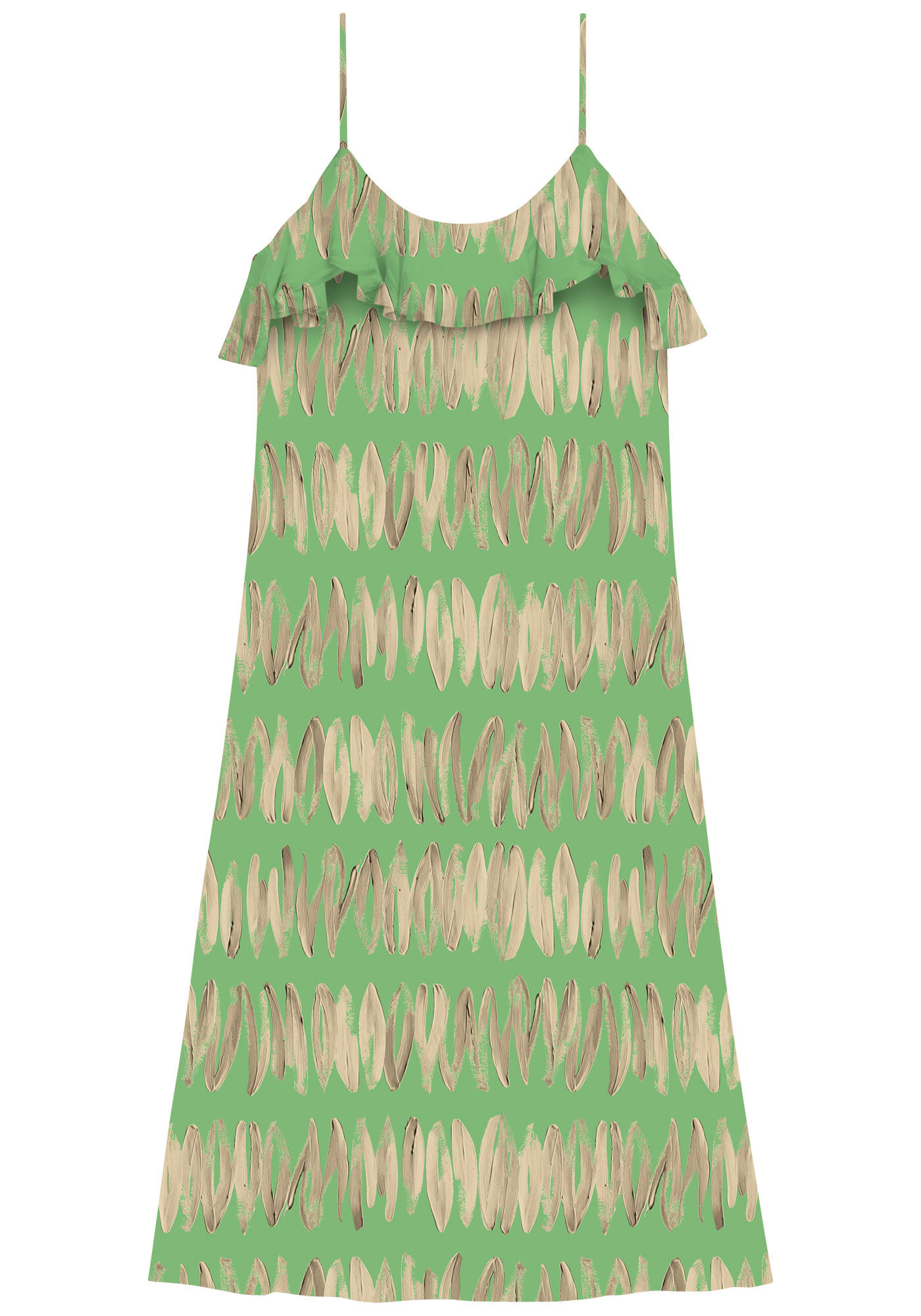 Vestido Midi Estampado Com Al&ccedil;as Finas E Babados, PETALAS BEGE, large.