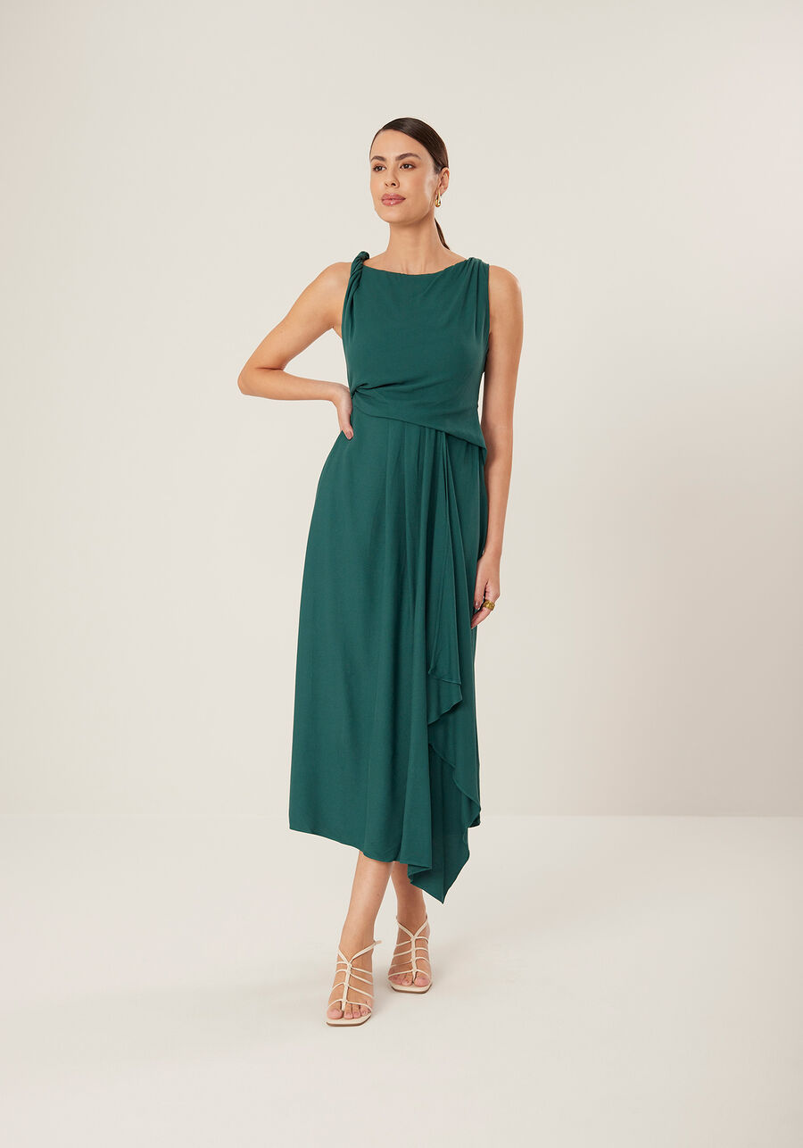 Vestido Midi Em Crepe De Alfaiataria Com Alças Torcidas, VERDE CERES. Vestido Midi Em Crepe De Alfaiataria Com Alças Torcidas, VERDE CERES, large.