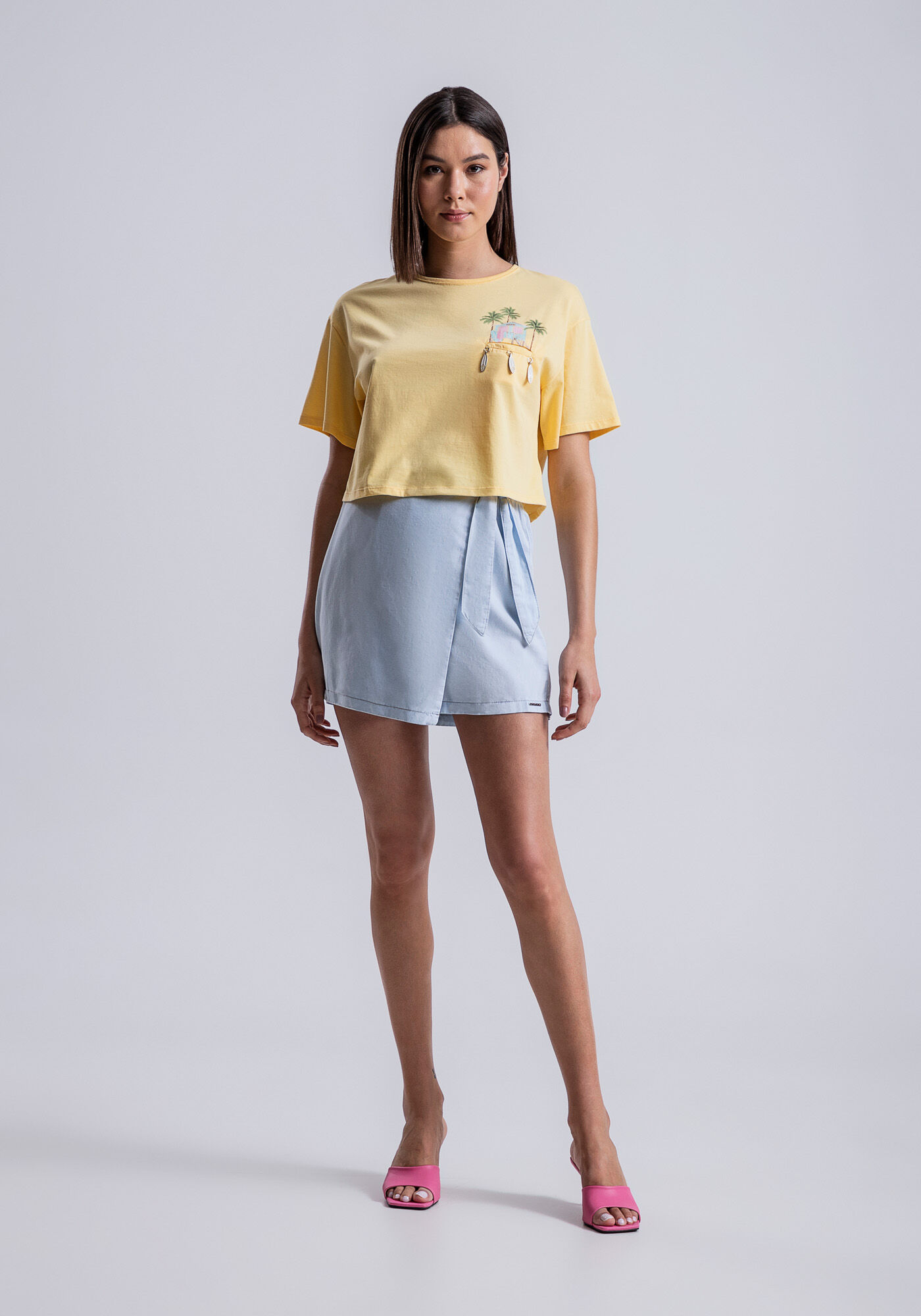 Blusa Cropped em Malha com Pingentes, AMARELO LIMONADA, large.