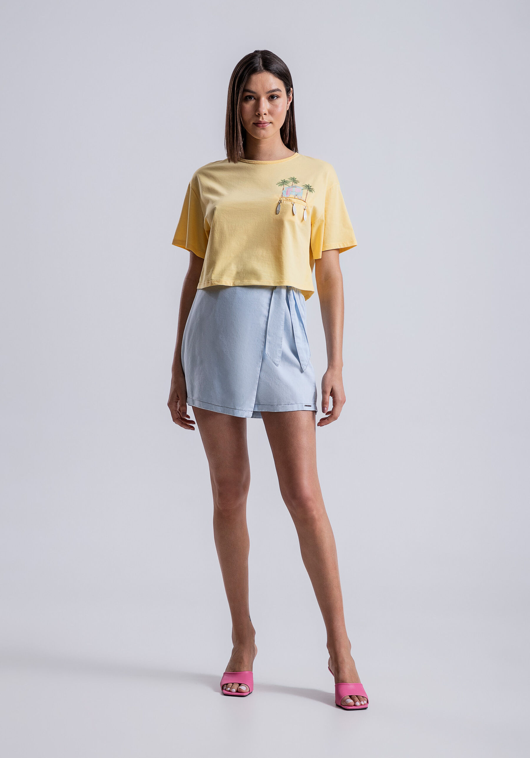 Blusa Cropped em Malha com Pingentes, AMARELO LIMONADA. Blusa Cropped em Malha com Pingentes, AMARELO LIMONADA, large.