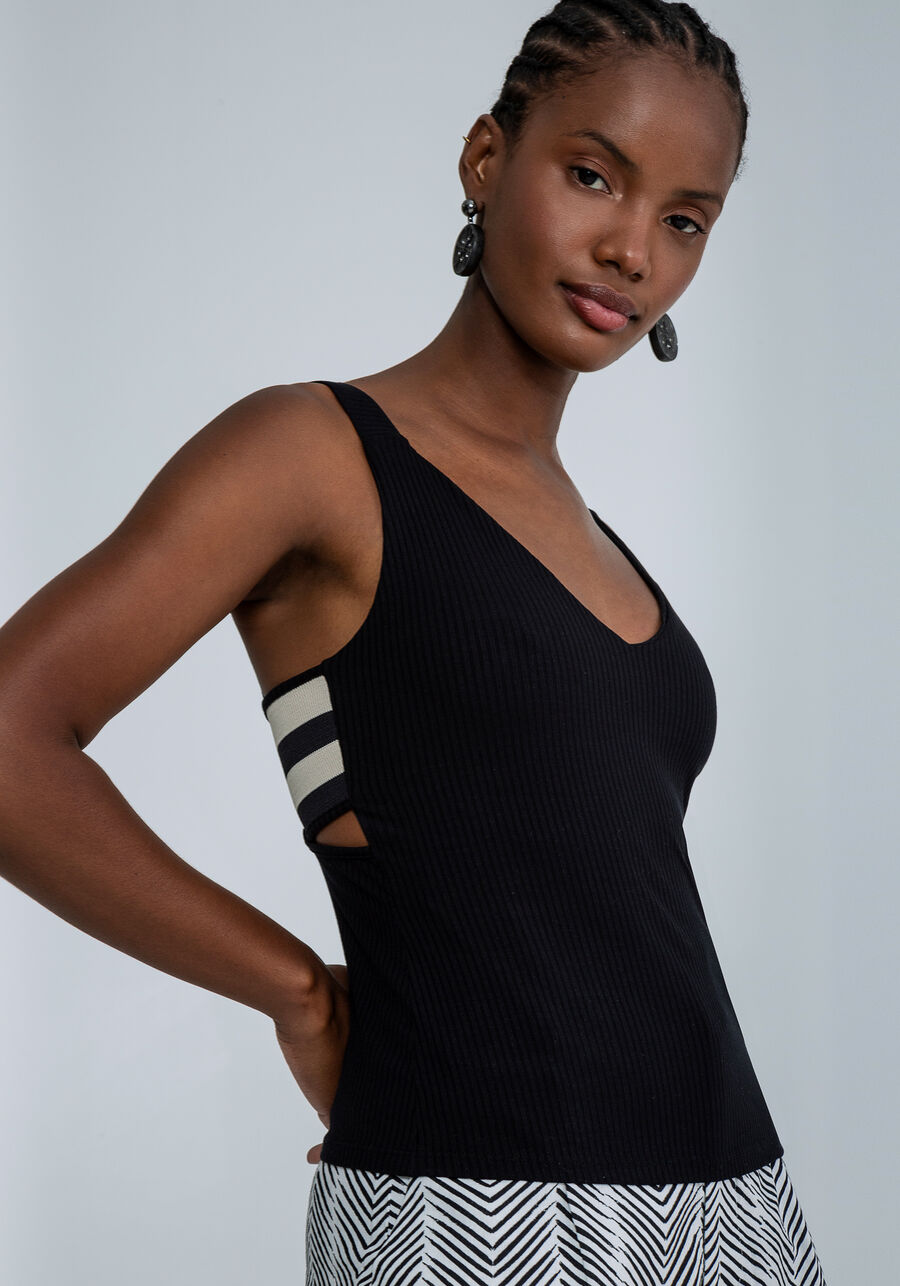 Blusa com Alças Recorte Costas, PRETO REATIVO. Blusa com Alças Recorte Costas, PRETO REATIVO, large.