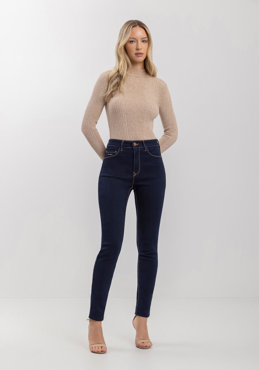 Calça Jeans Skinny De Cintura Alta Com Bolsos E Elastano, JEANS. Calça Jeans Skinny De Cintura Alta Com Bolsos E Elastano, JEANS, large.