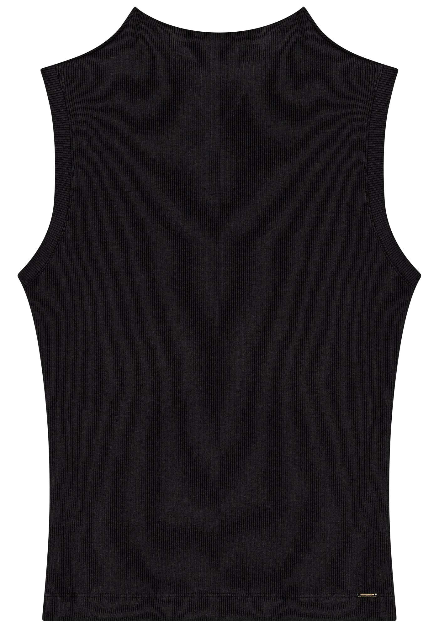 Blusa Sem Mangas Canelada Com Gola Alta Em Malha, , large.