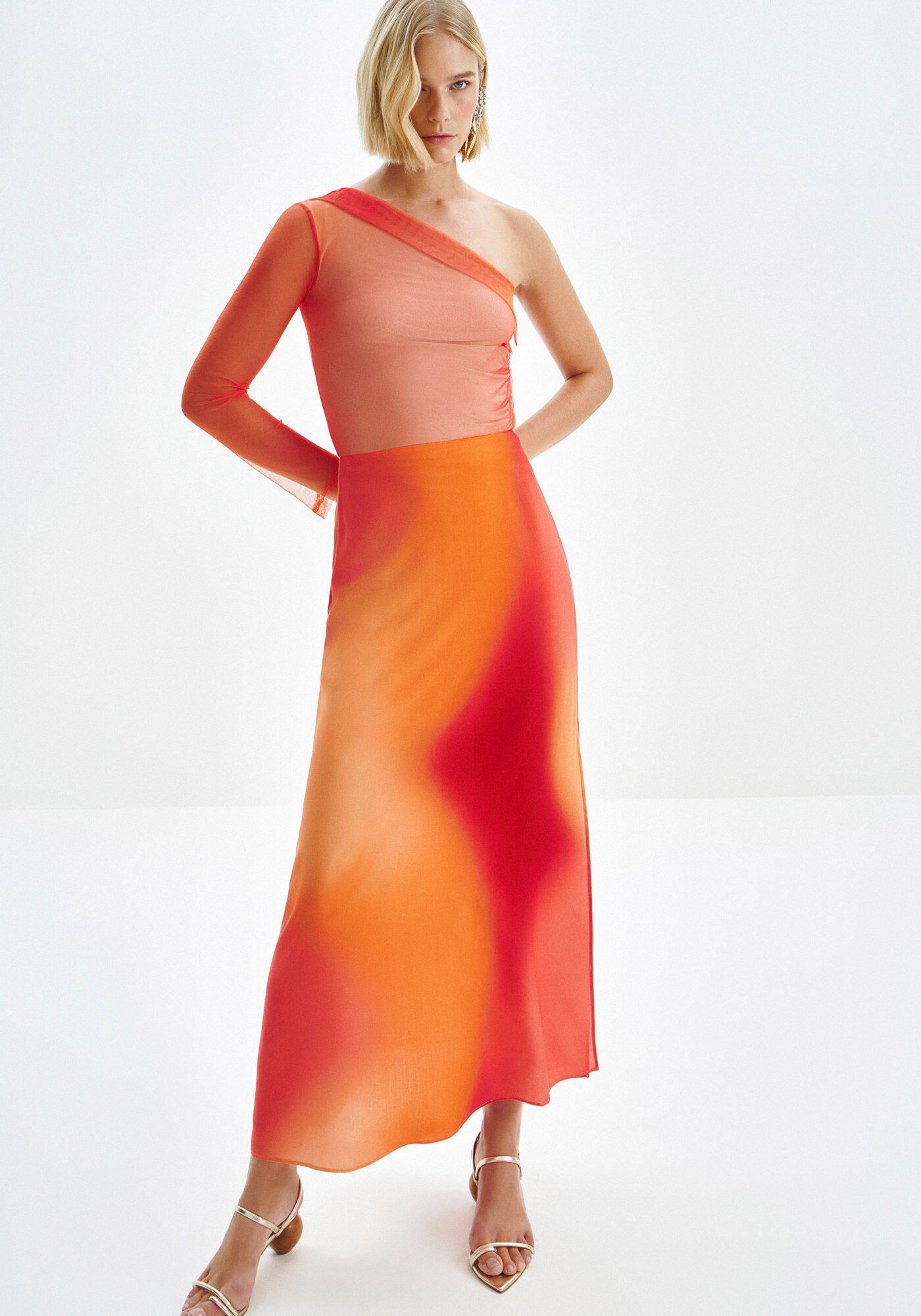 Blusa Ombro S&oacute; em Tule com Manga Longa, NUANCES, large.