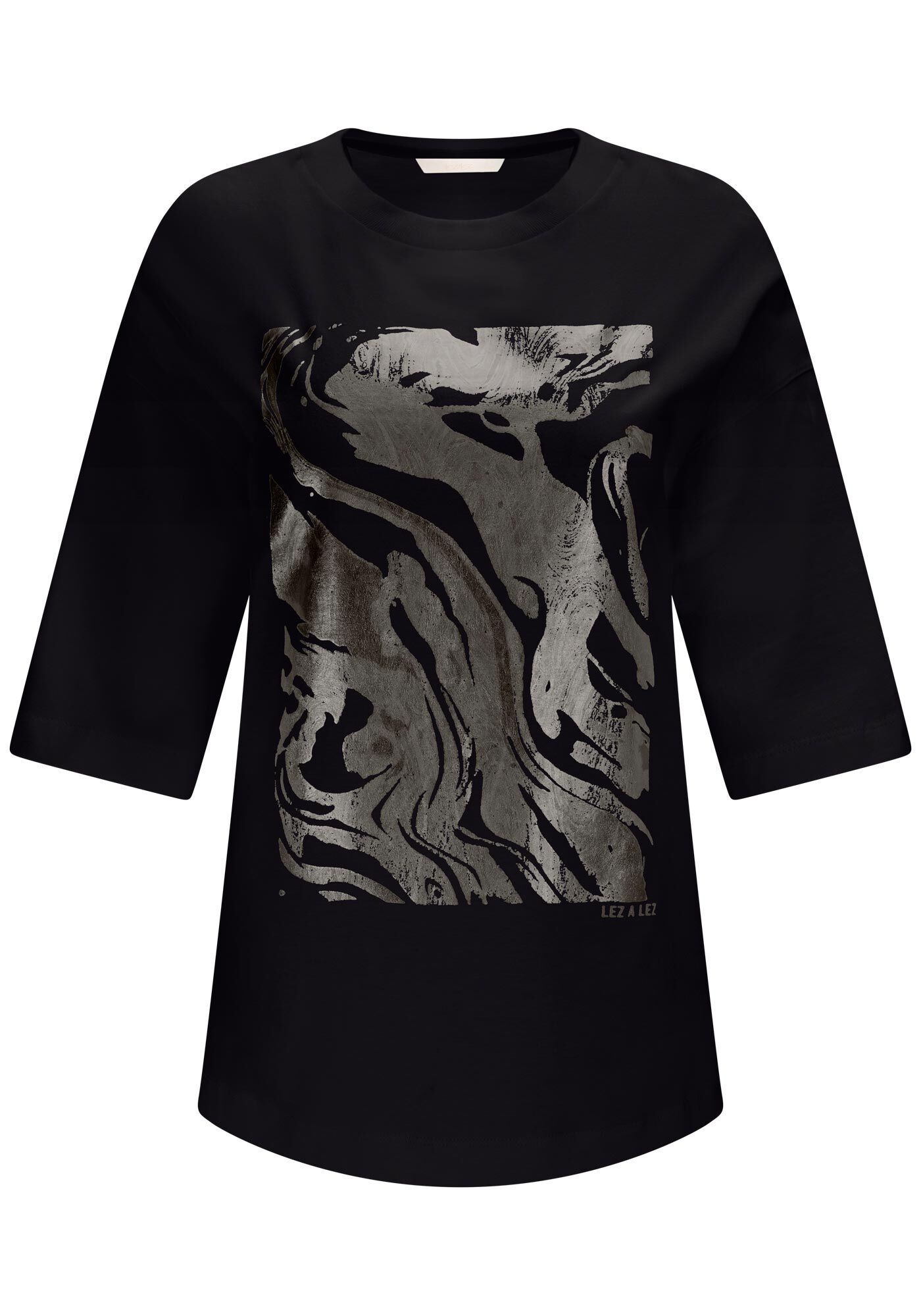 Blusa Ampla Manga Curta em Malha com Estampa Metalizada, , large.