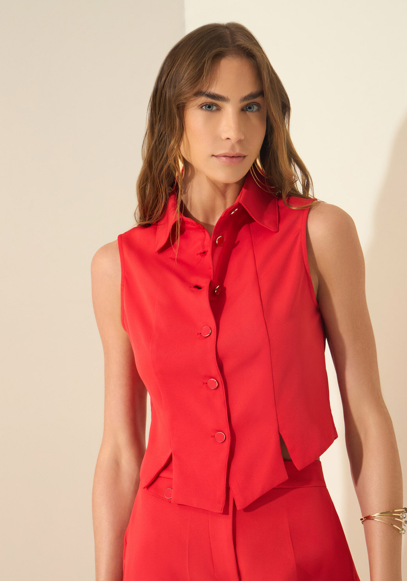 Camisa Com Gola E Fendas Em Alfaiataria, VERMELHO POWER, large.