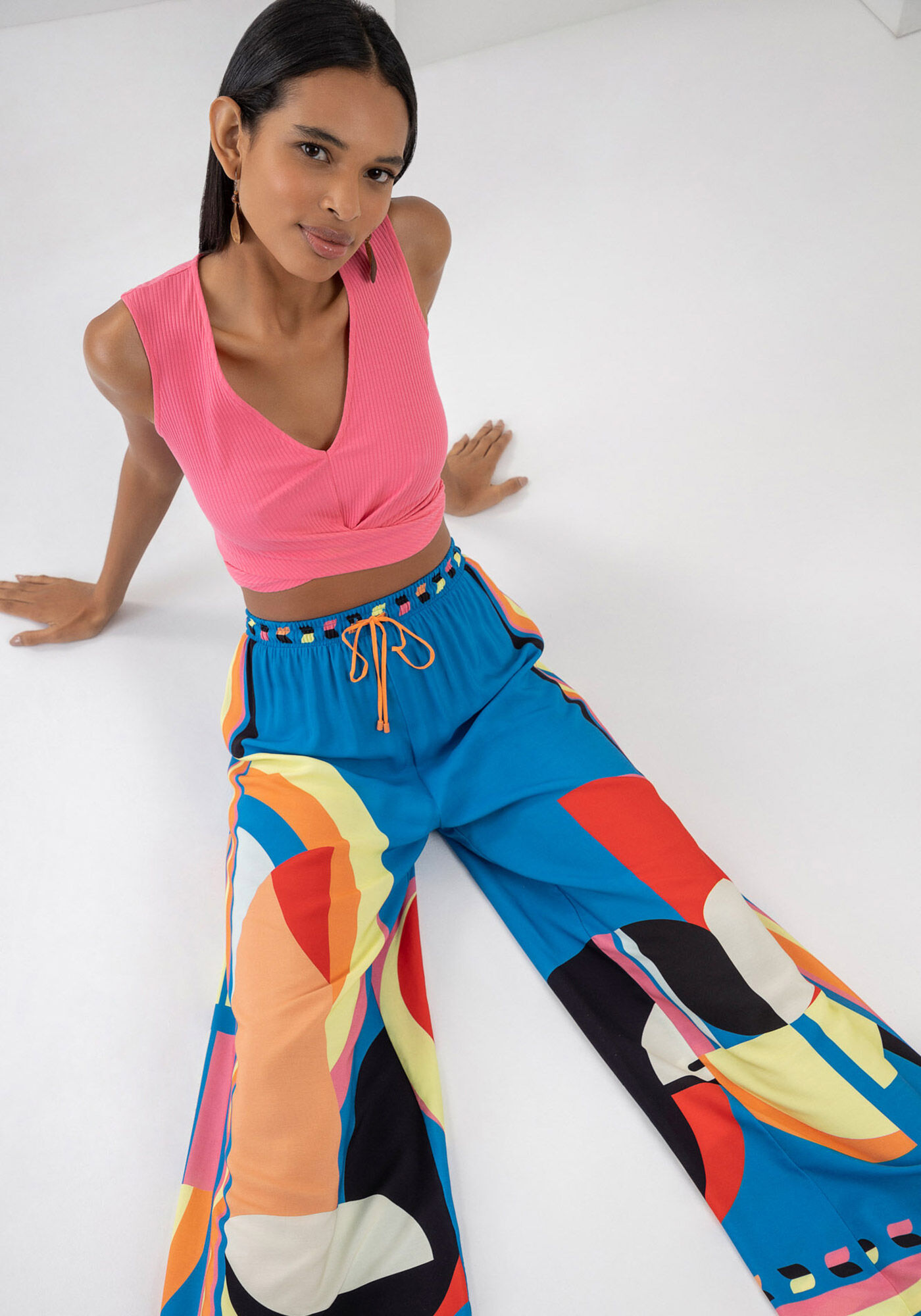 Calça pantalona hot sale curta estampada