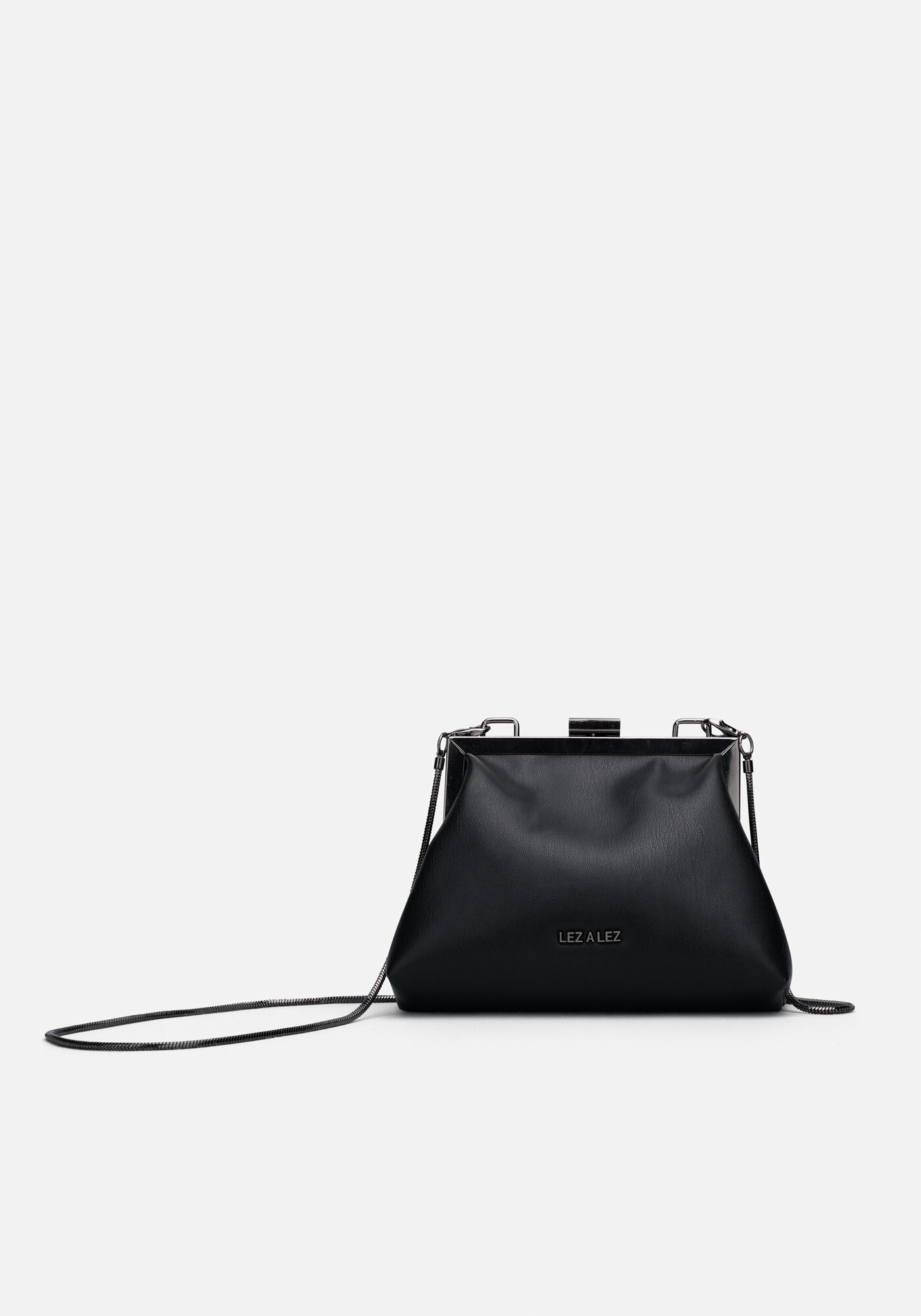 Bolsa De M&atilde;o Pequena Com Al&ccedil;a Corrente Remov&iacute;vel, PRETO, large.