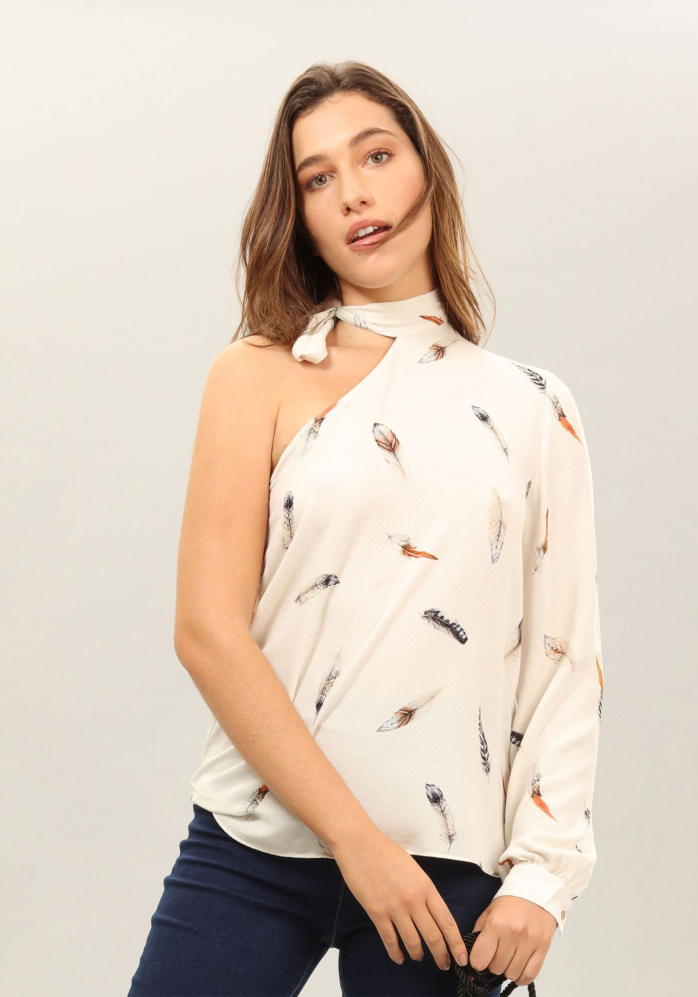 Blusa Ombro S&oacute; Estampada Tecido, , large.
