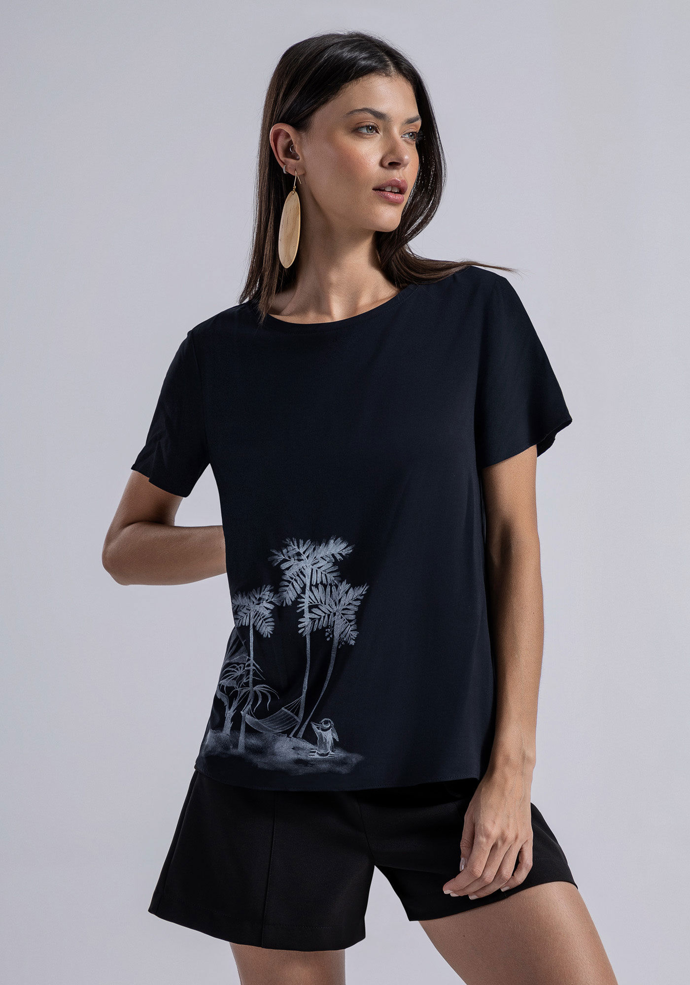 Blusa Manga Curta em Viscose Estampada, , large.