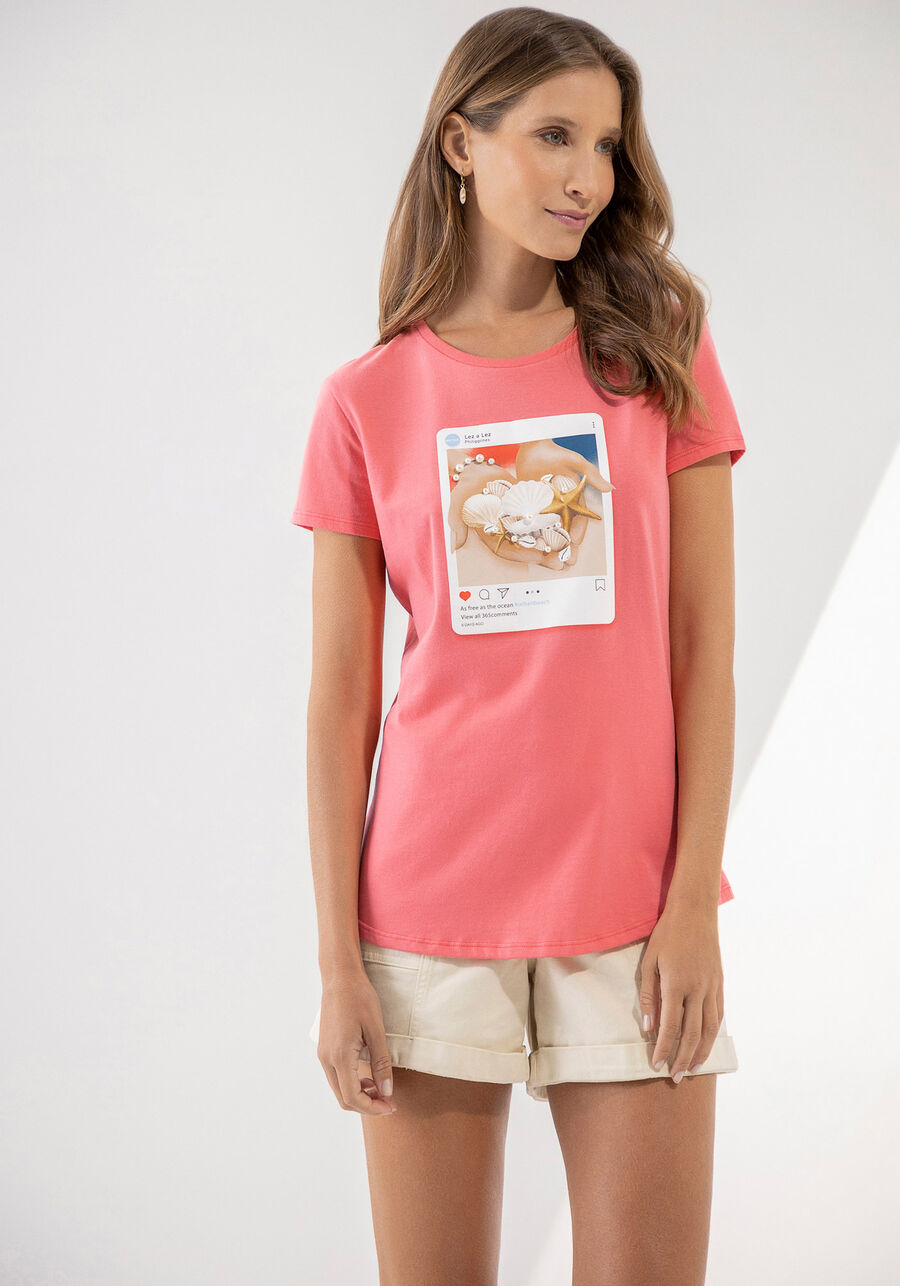 T-shirt Estampada em Malha com Pérolas, . T-shirt Estampada em Malha com Pérolas, , large.