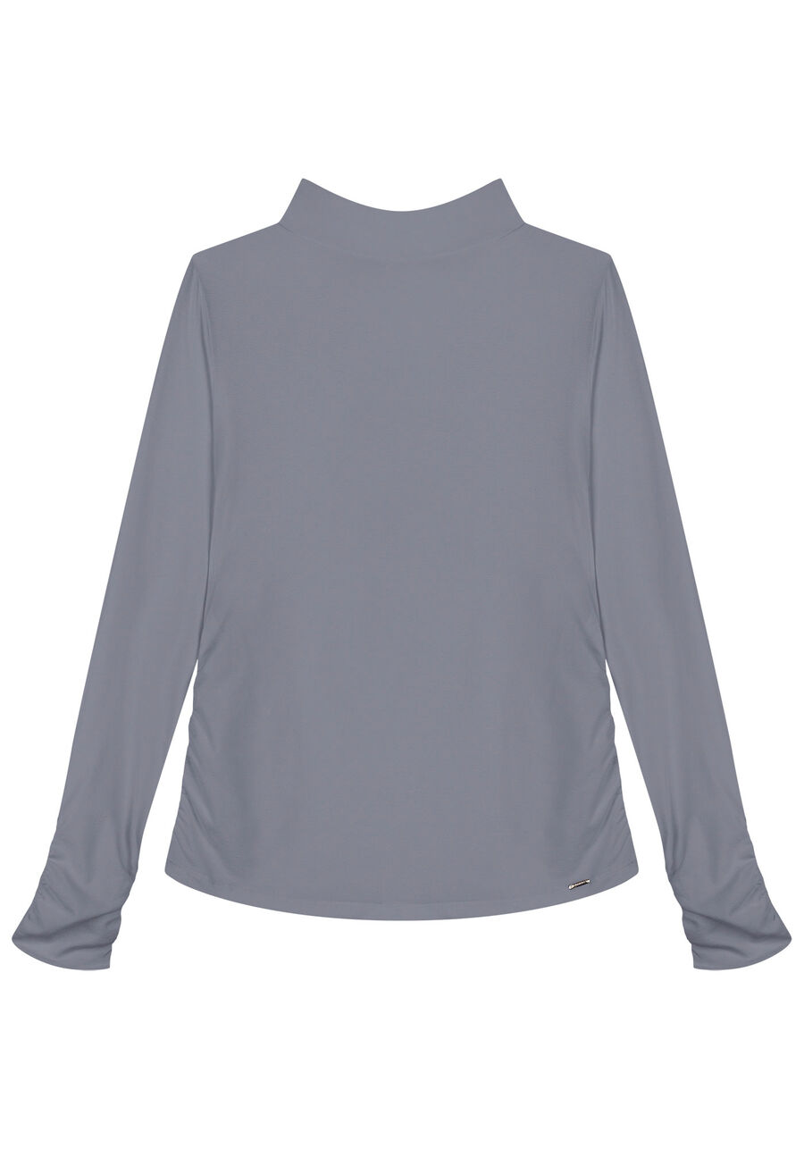 Blusa Manga Longa Franzida com Gola Alta, CINZA LAVANDER BLUSH. Blusa Manga Longa Franzida com Gola Alta, CINZA LAVANDER BLUSH, large.