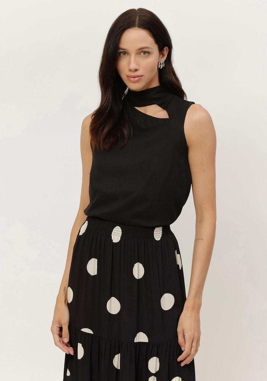 Blusa em Viscose com Cut e Laço Gola, . Blusa em Viscose com Cut e Laço Gola, , large.