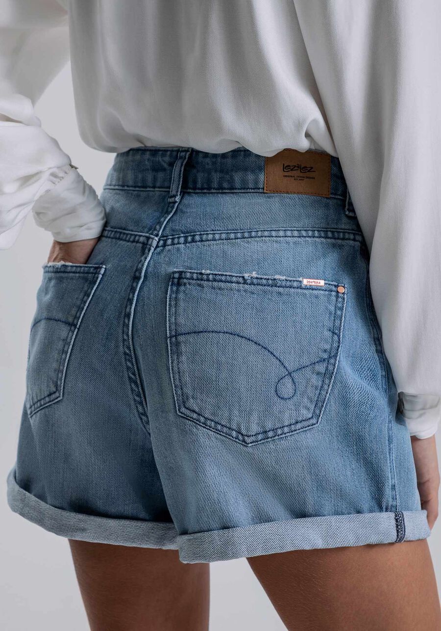 Shorts Jeans Mommy com Cintura Alta, JEANS, large.