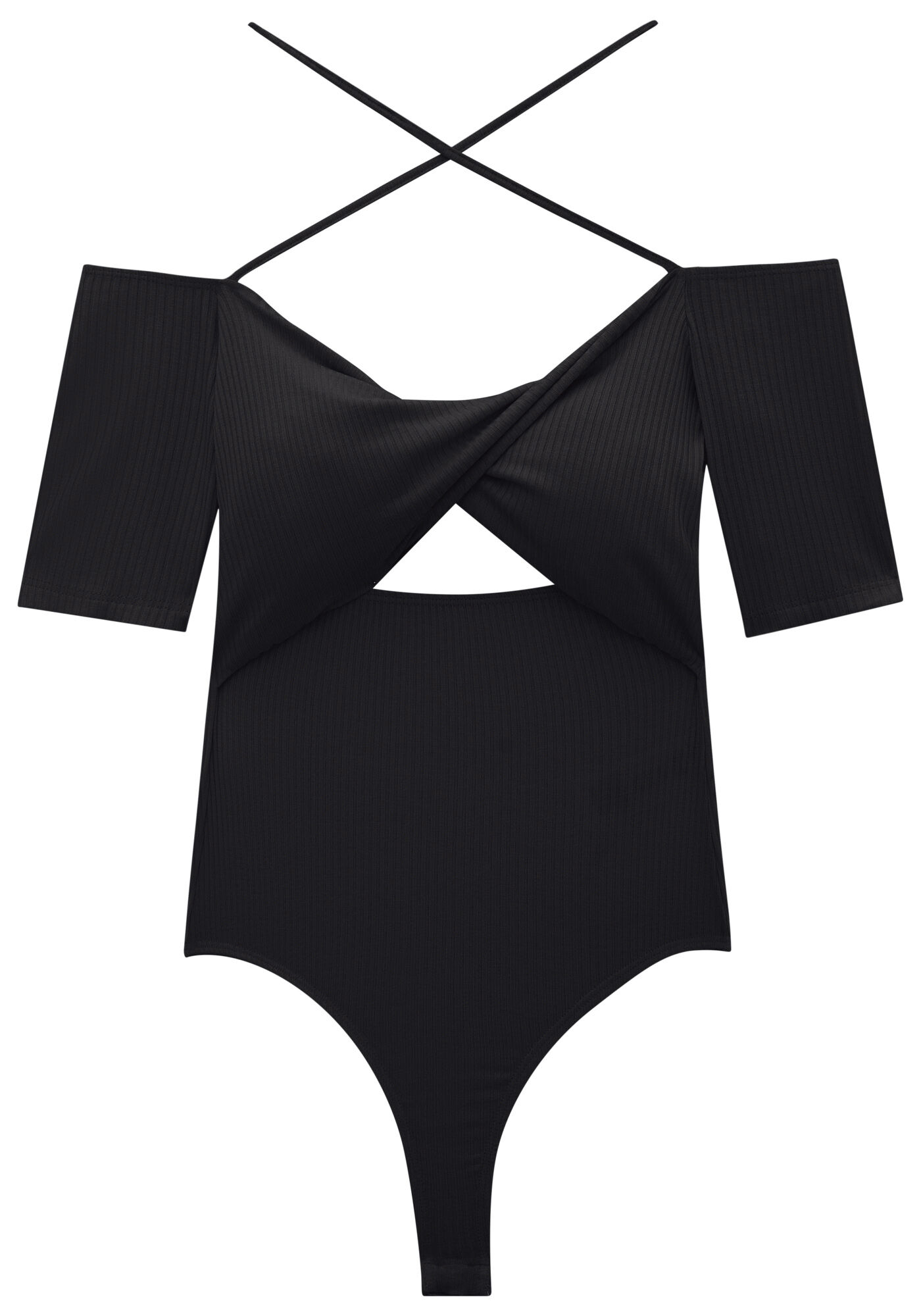 Body Canelado com Transpasse e Tiras, , large.