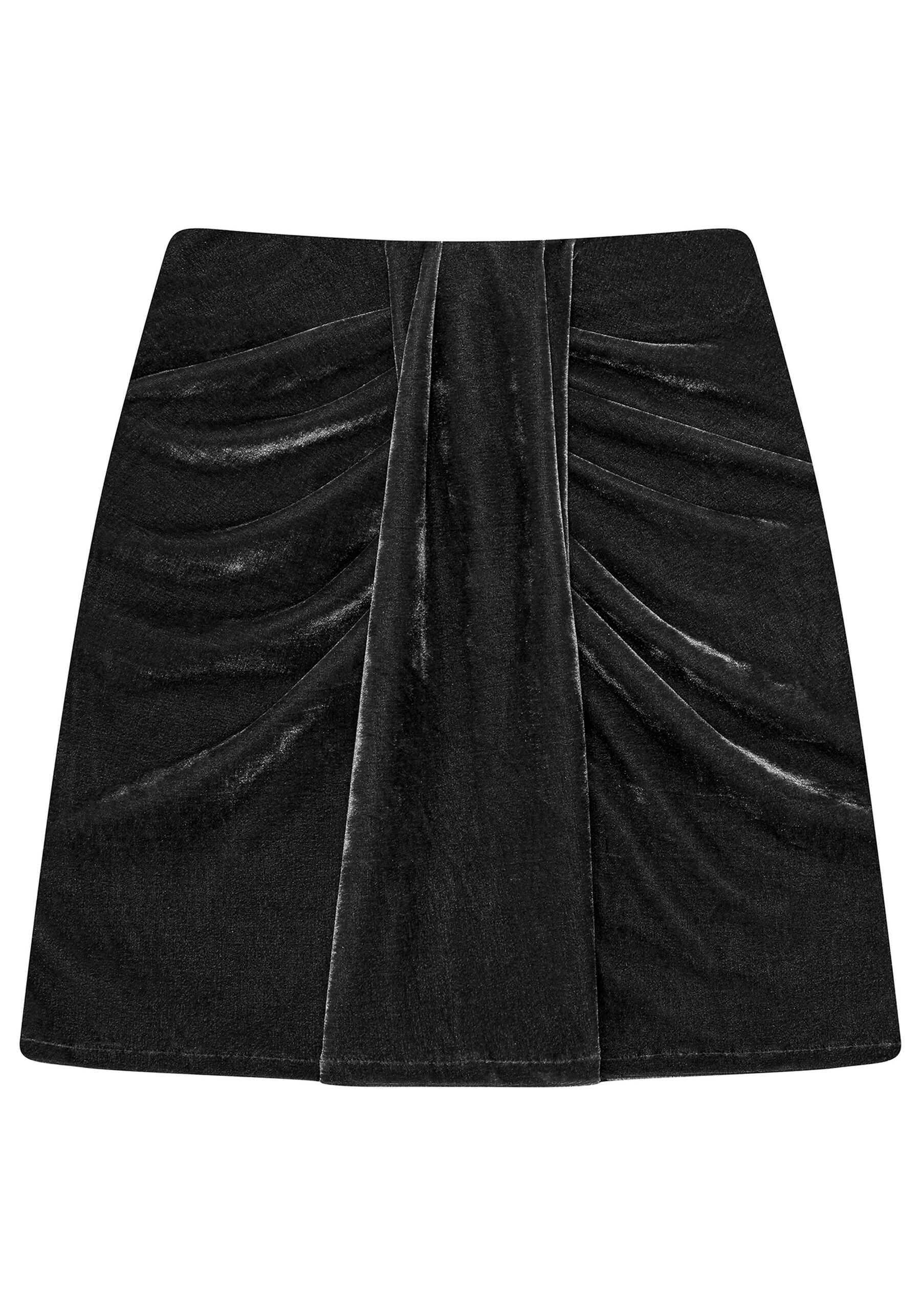 Saia Veludo com Pregas, PRETO. Saia Veludo com Pregas, PRETO, large.