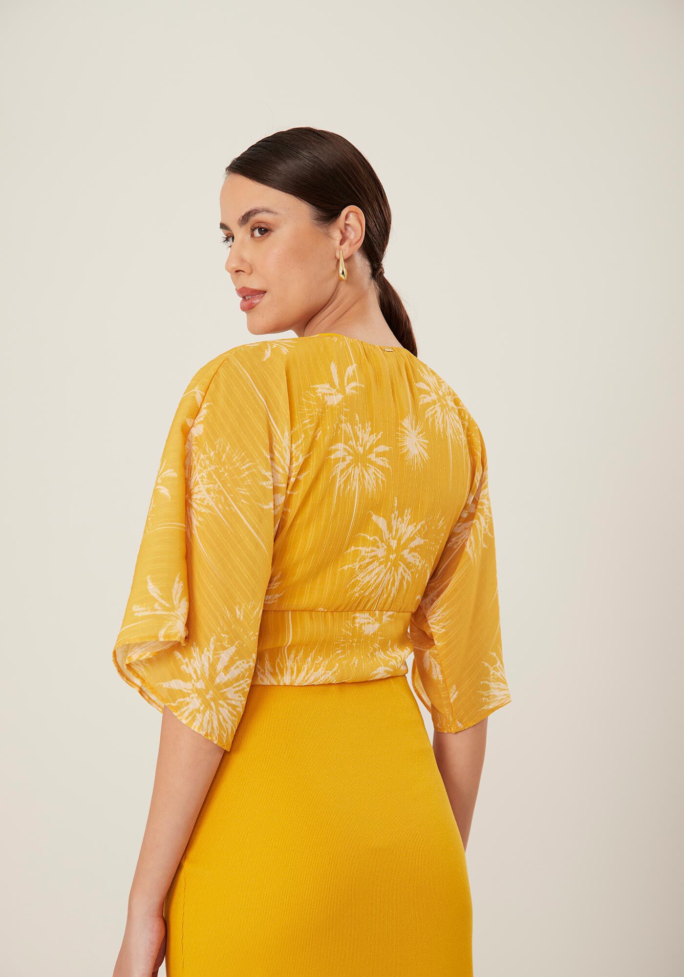 Blusa Cropped Manga 3/4 Estampada, , large.