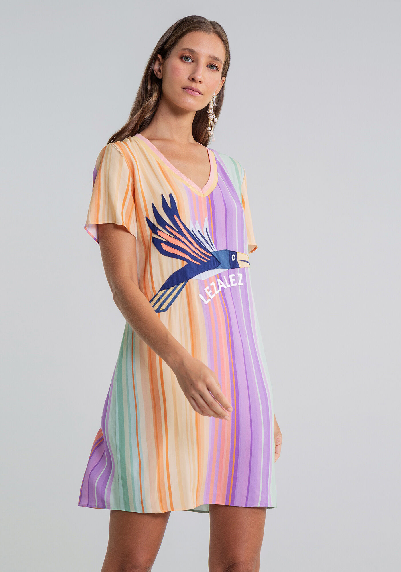 Vestido Decote V com Bordado, , large.