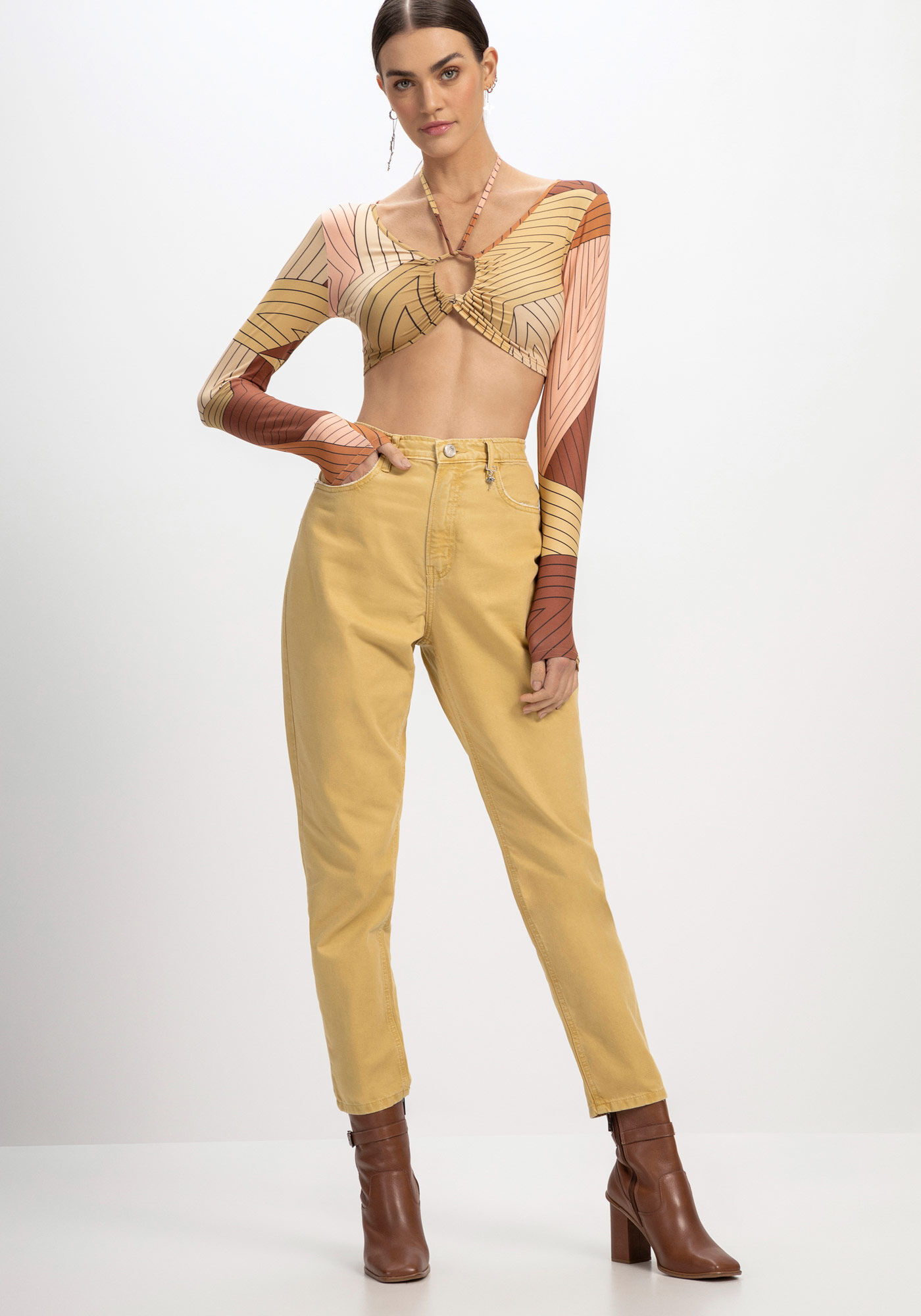 Blusa Cropped Manga Longa com Amarra&ccedil;&atilde;o, , large.