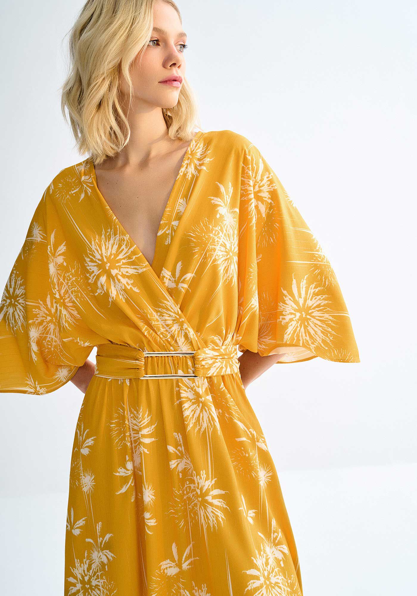 Vestido Midi Estampado em Viscose Lurex com Cinto, , large.