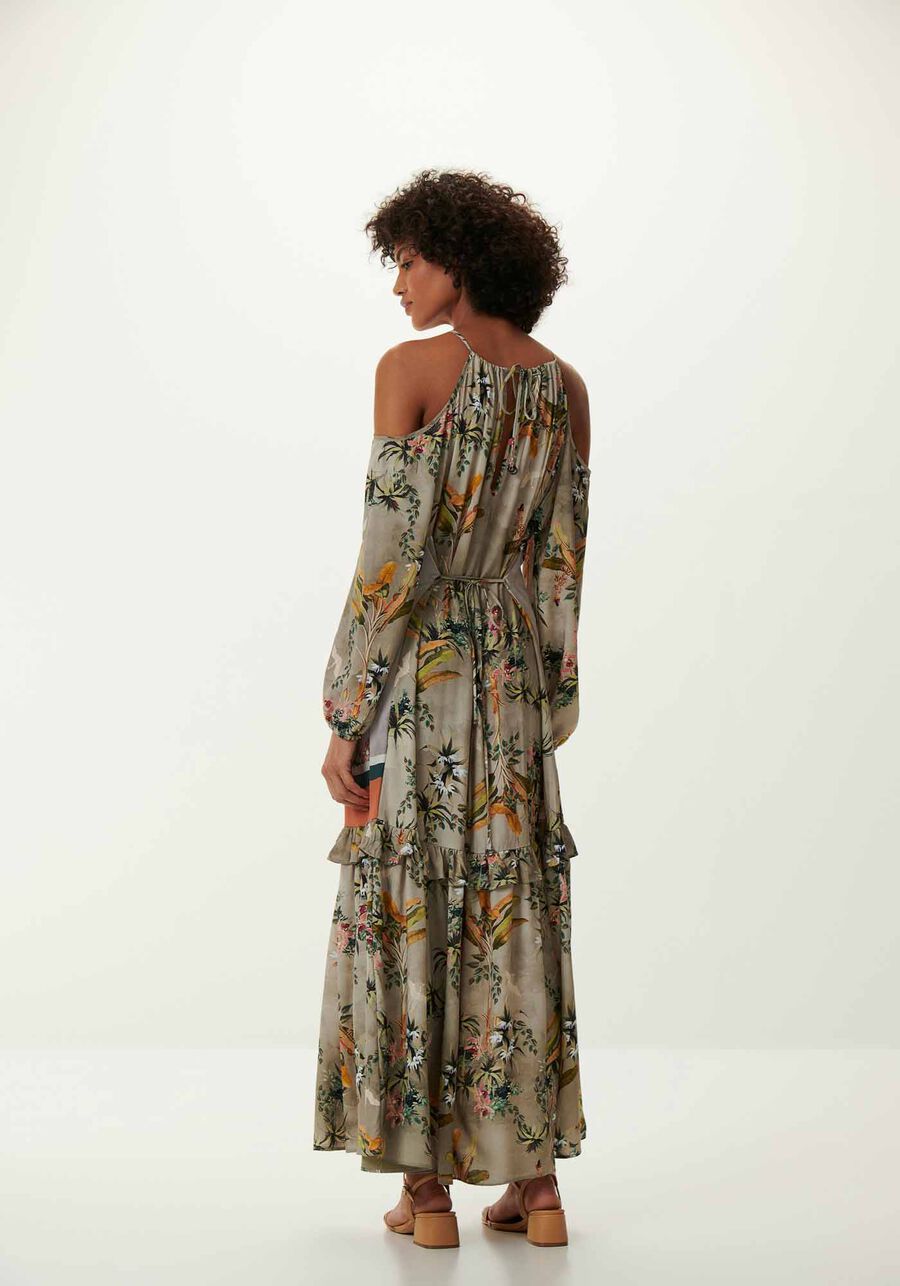 Vestido Longo Manga Longa com Recorte Ombros, RETRATO. Vestido Longo Manga Longa com Recorte Ombros, RETRATO, large.