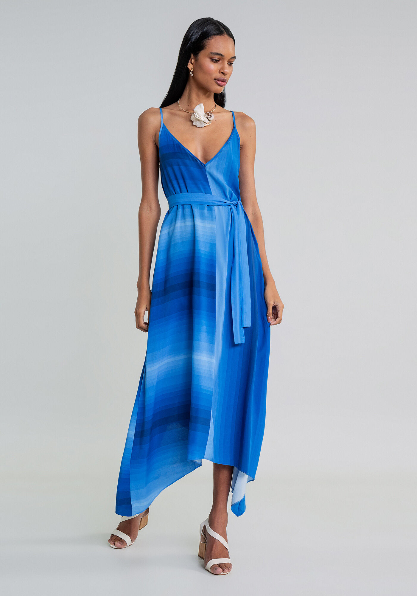 Vestido M&iacute;di Assim&eacute;trico Cinto, , large.