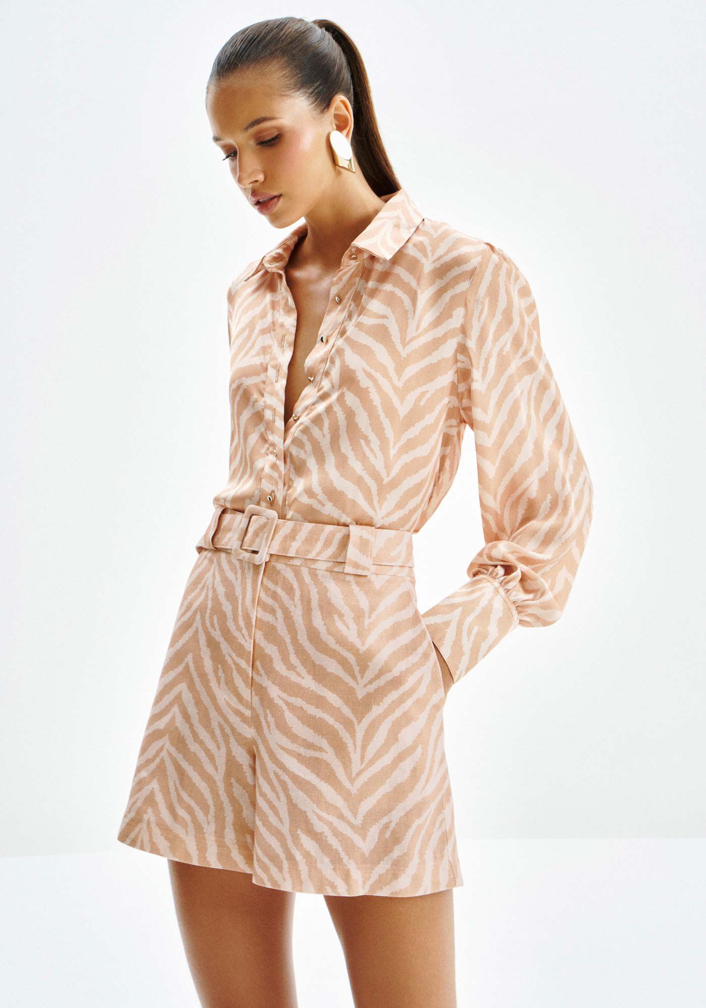 Shorts Alfaiataria Estampado em Linho, , large.