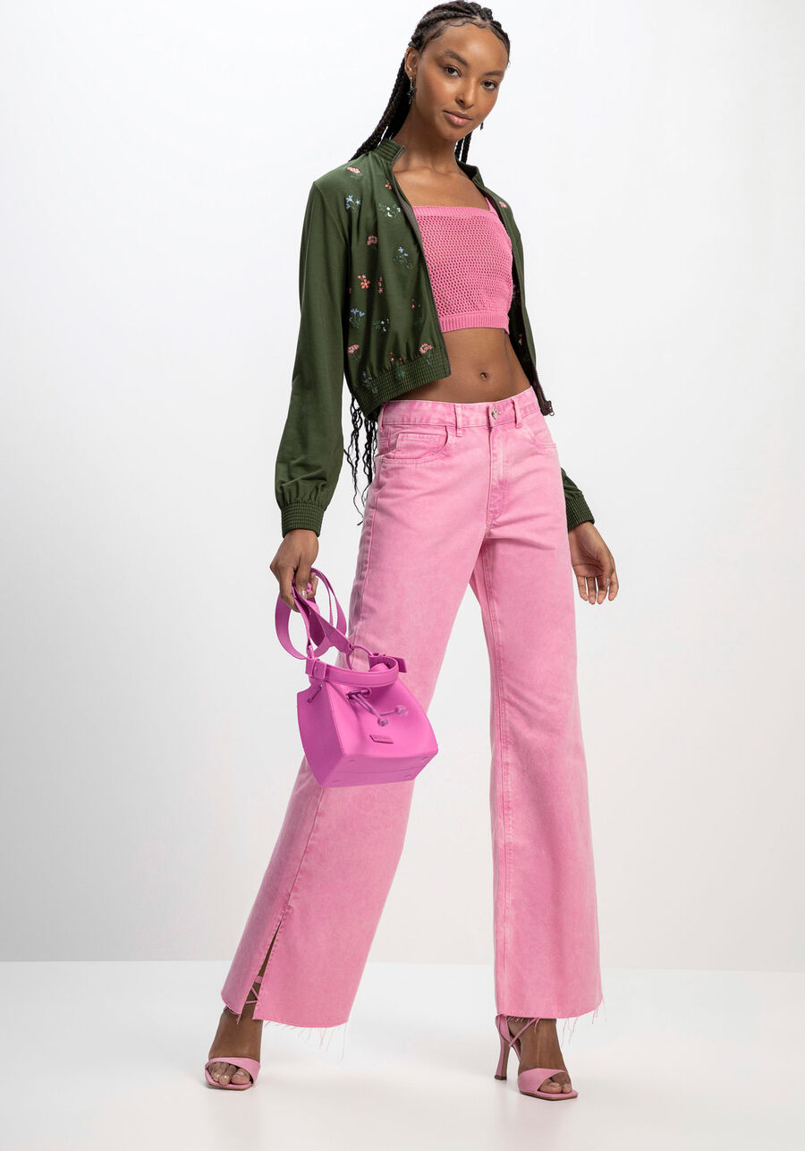 Jaqueta Cropped em Moletom Bordada, . Jaqueta Cropped em Moletom Bordada, , large.