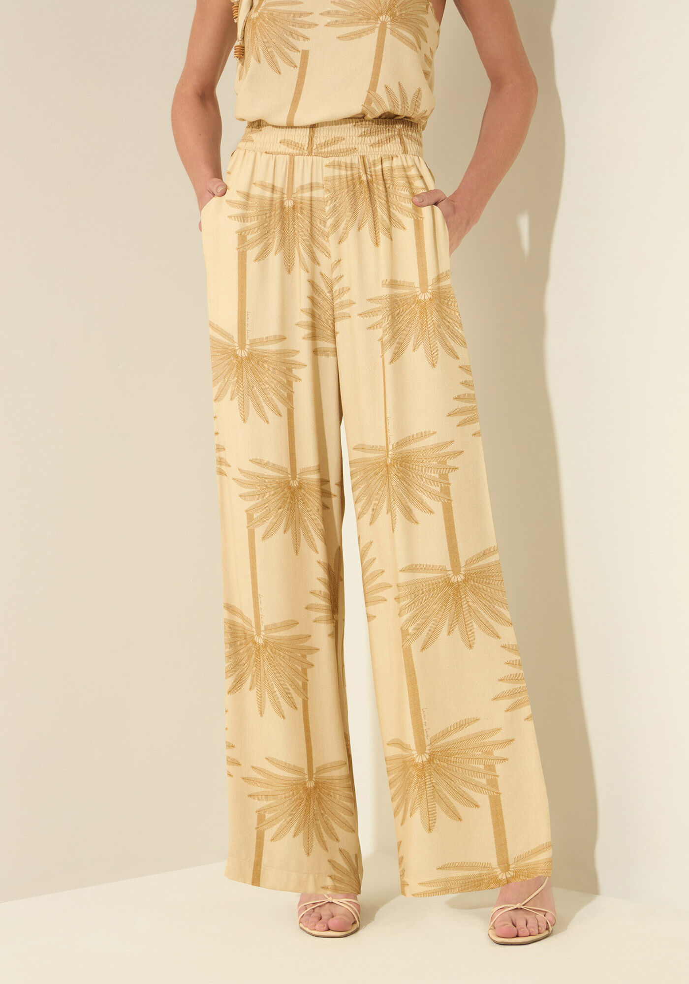 Cal&ccedil;a Reta Estampada Com El&aacute;stico No C&oacute;s, PIACAVA BEGE, large.