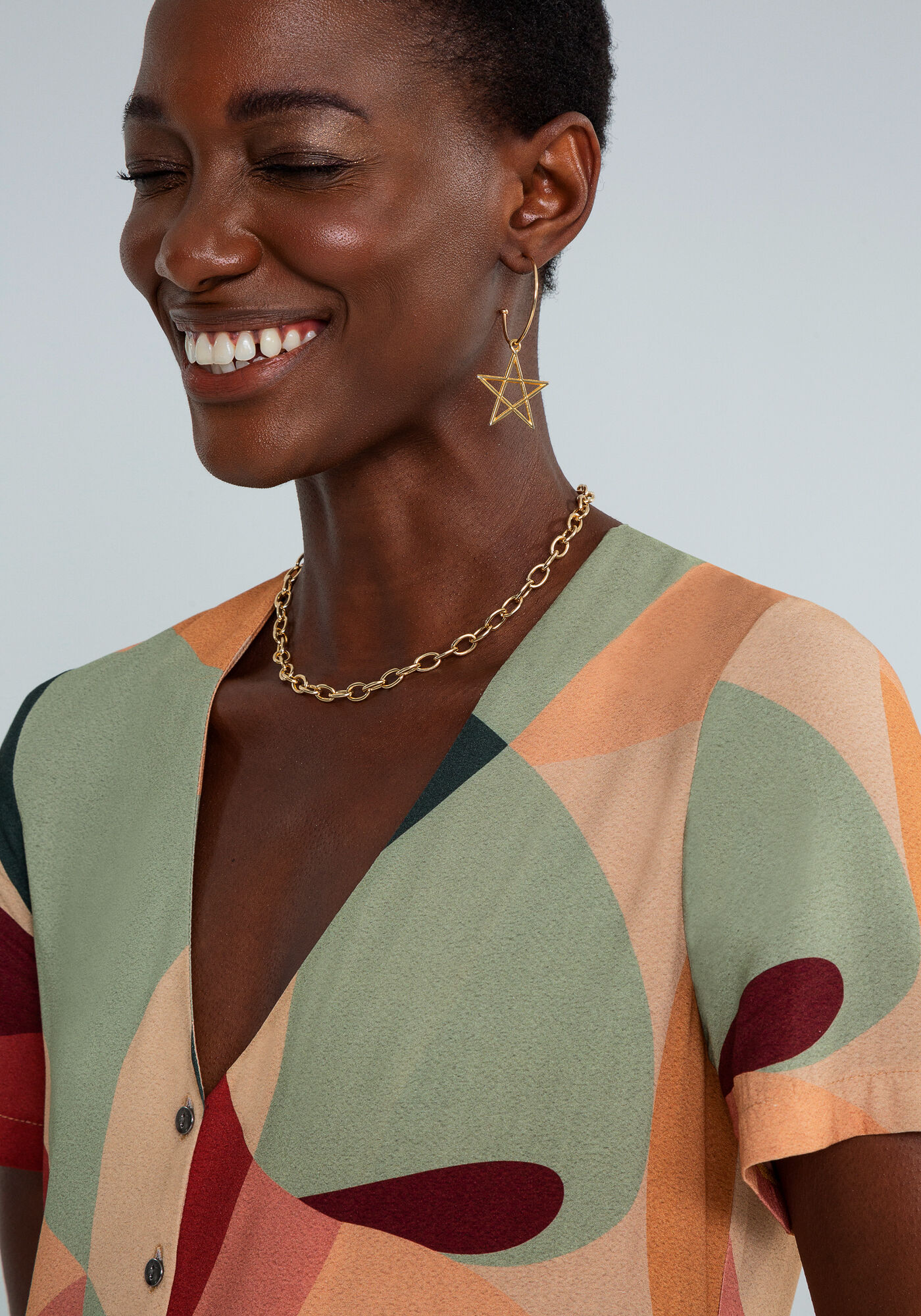 Macac&atilde;o Curto Bot&otilde;es Estampa, FACES, large.