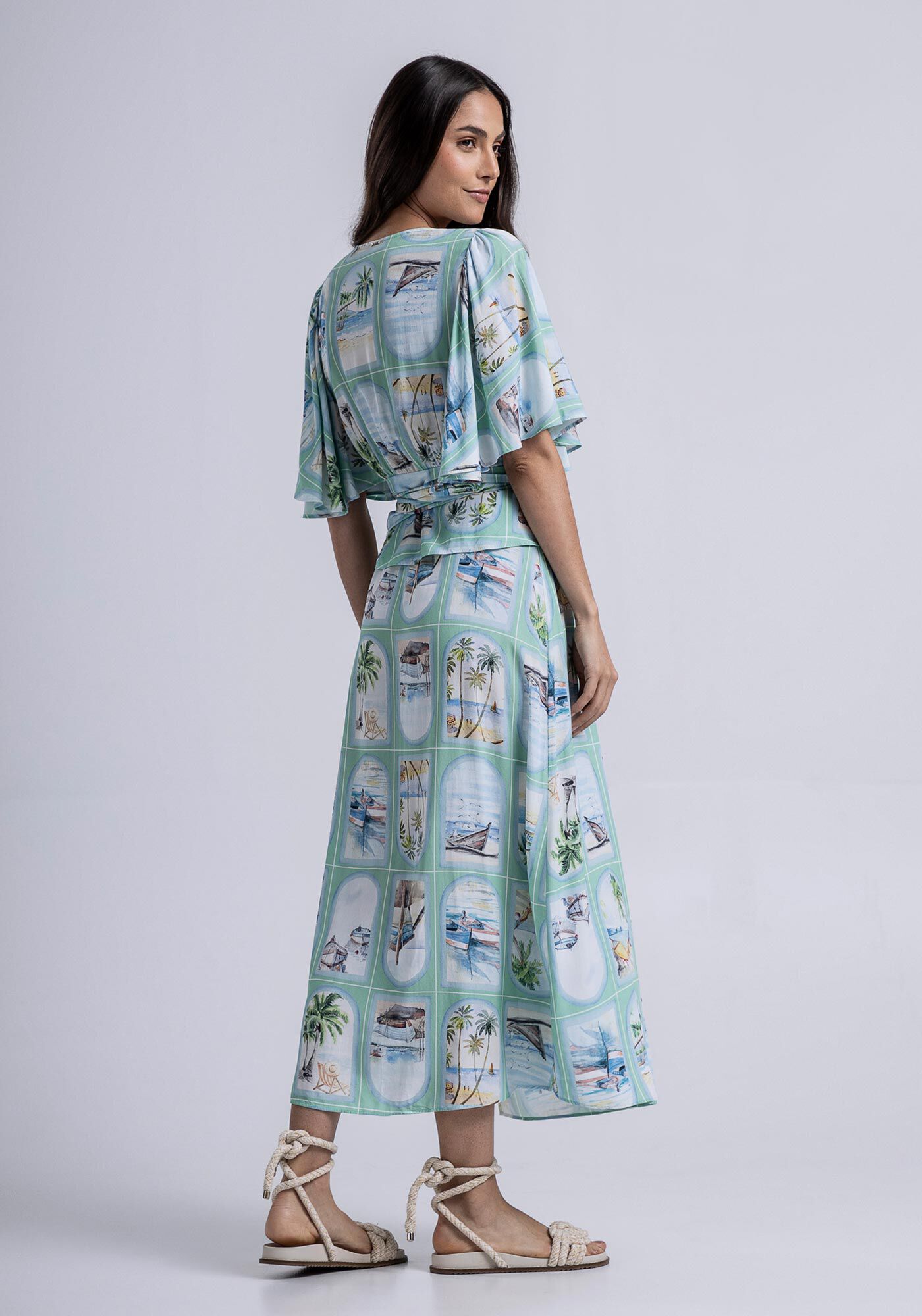 Vestido Midi Transpassado em Viscose com Faixa, , large.